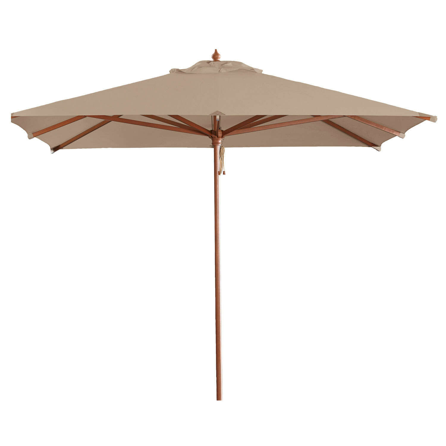 Gran sombrilla de jardín Barnet en color taupe con estructura de madera, ideal para terraza y jardín