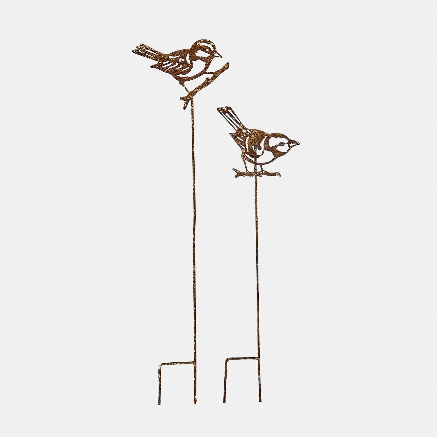 Set de 2 estacas de jardín Pelvaron Estacas de jardín de metal con diseño de pájaros en color óxido para decorar plantas y parterres