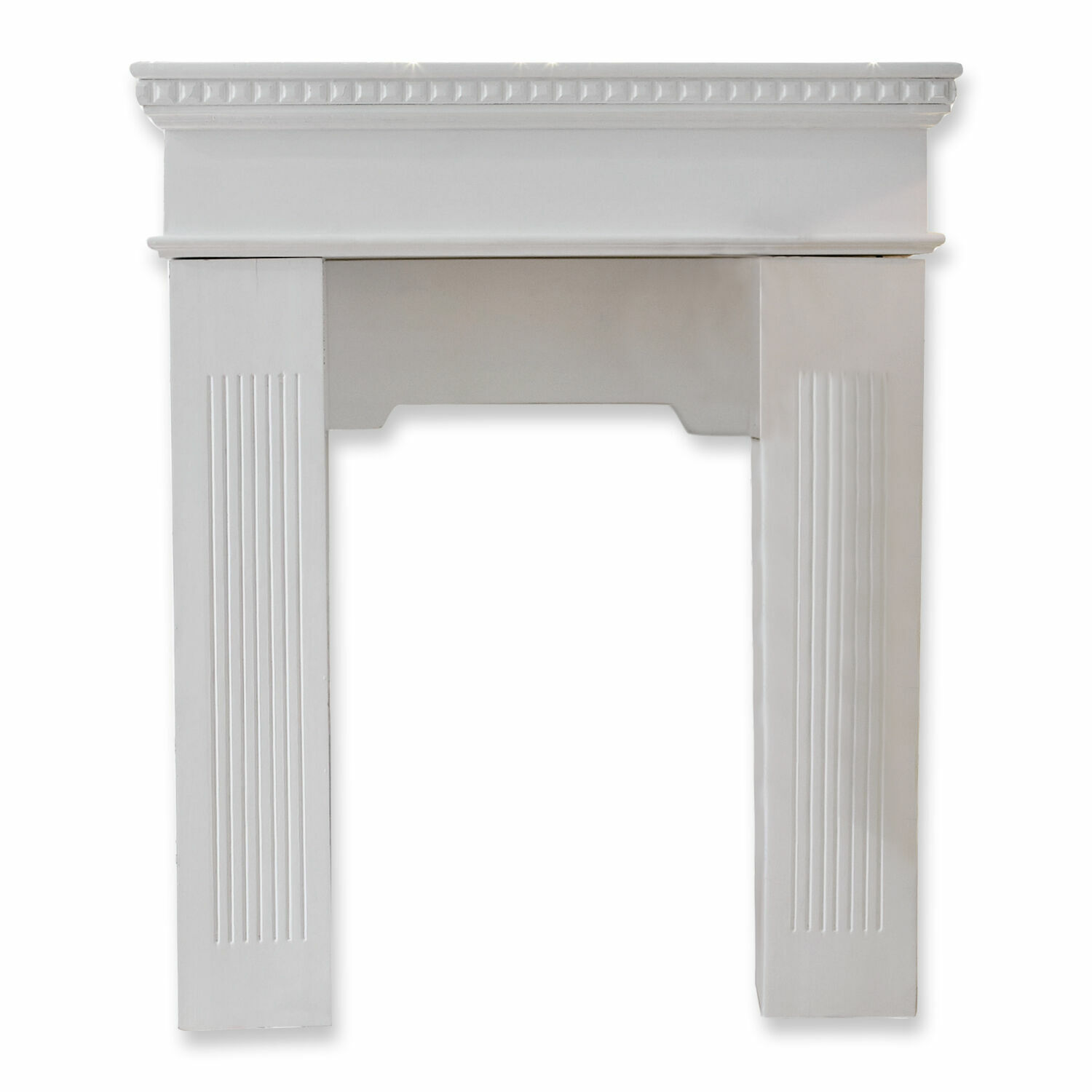 blanco envejecido Consola de chimenea Leesburg en madera blanca antigua con ranuras decorativas, estilo vintage para salón