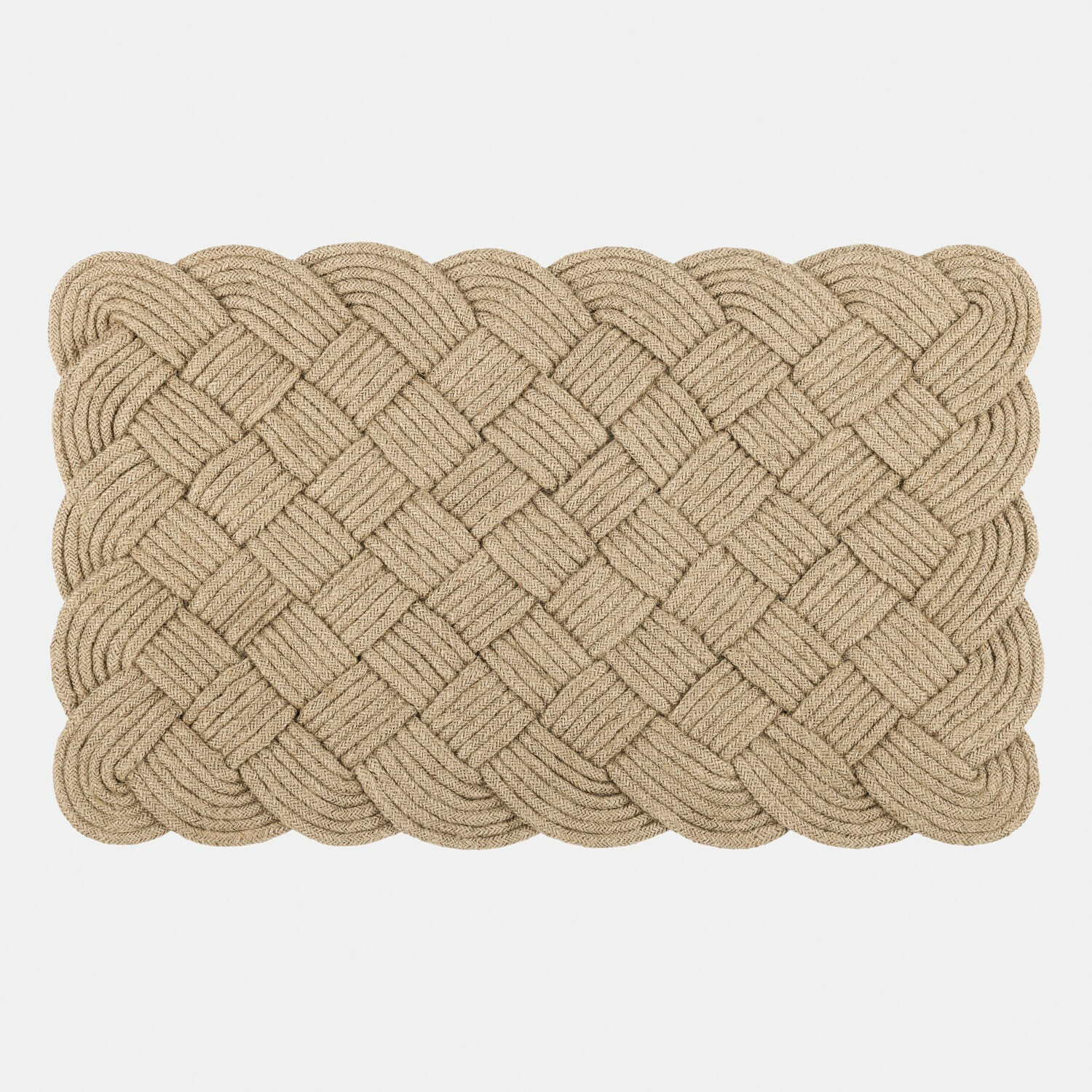 Felpudo beige de cuerda de algodón trenzada con forma rectangular para la entrada