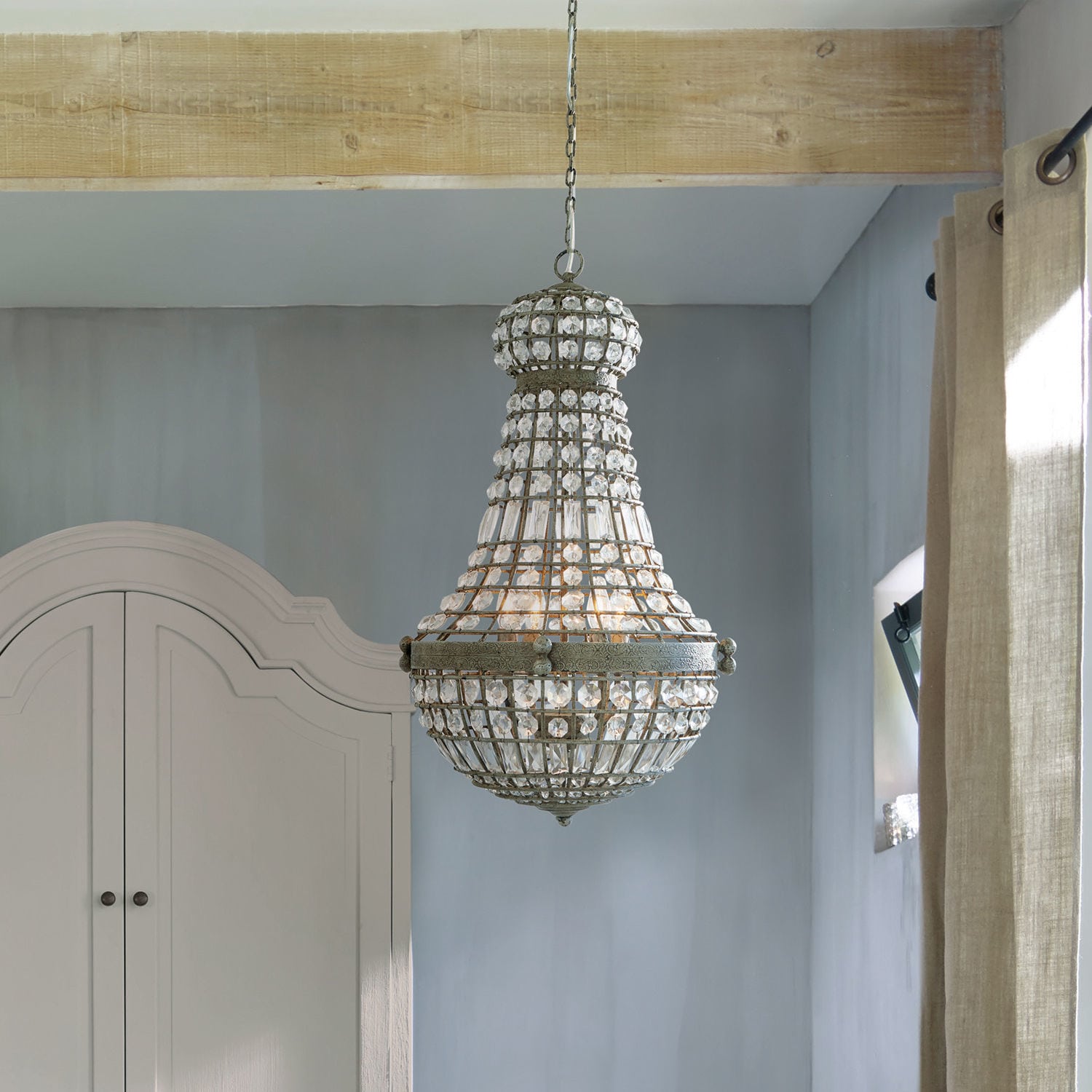 Lámpara de araña Perreux Lámpara colgante con cristales y estructura metálica estilo vintage para decoración interior
