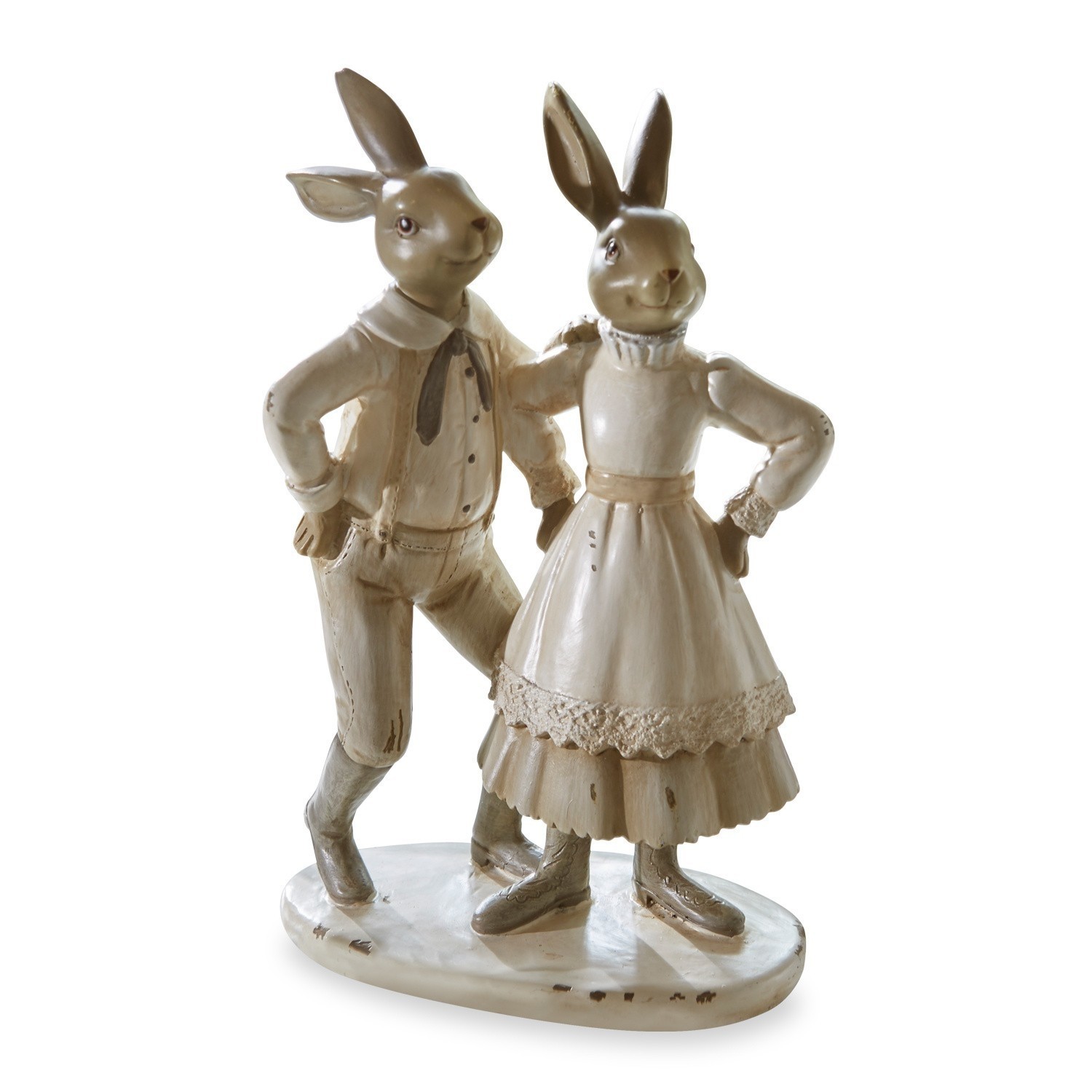 Conejos Paire Figuras de conejos de resina beige, decoración vintage para el hogar