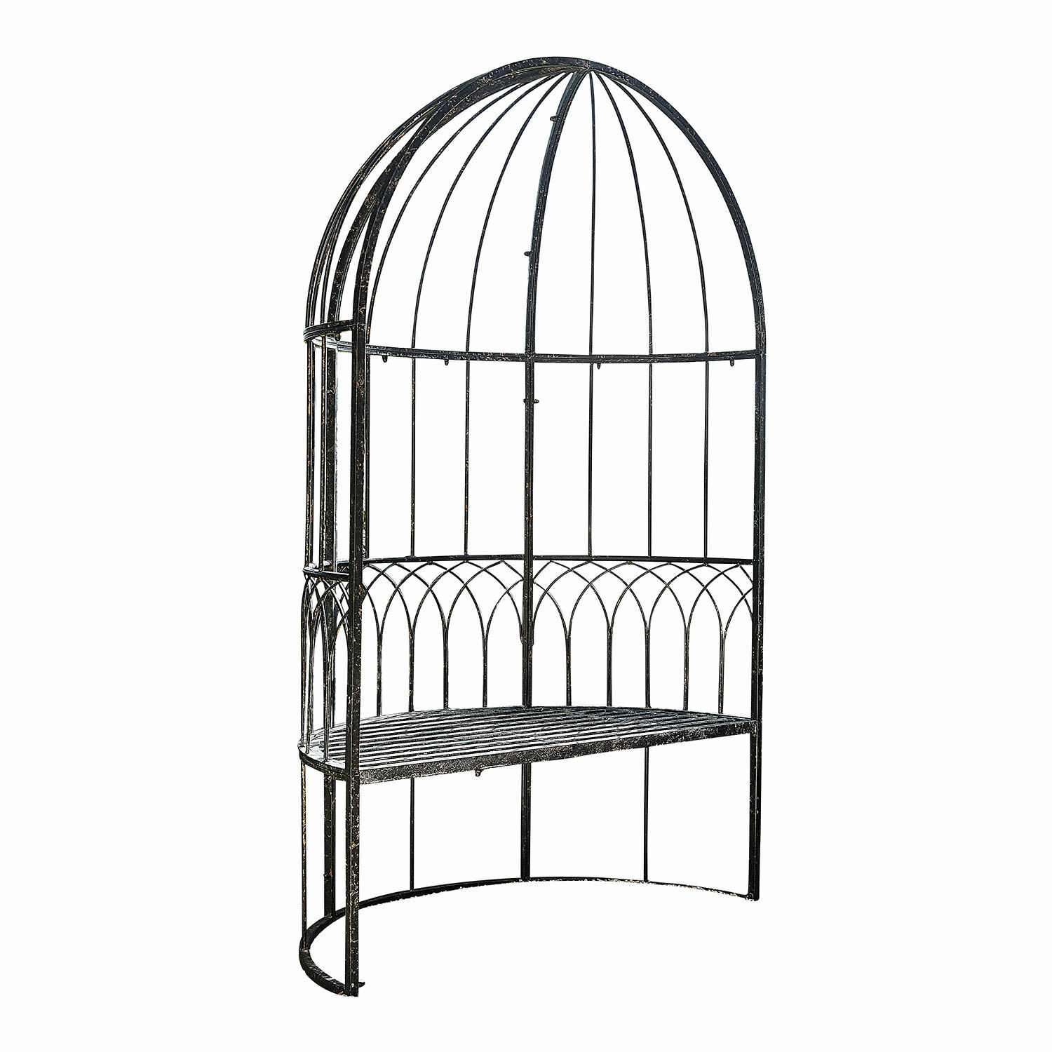 negro envejecido Banco Rivandelle de metal en negro antiguo, diseño decorativo y resistente para jardín