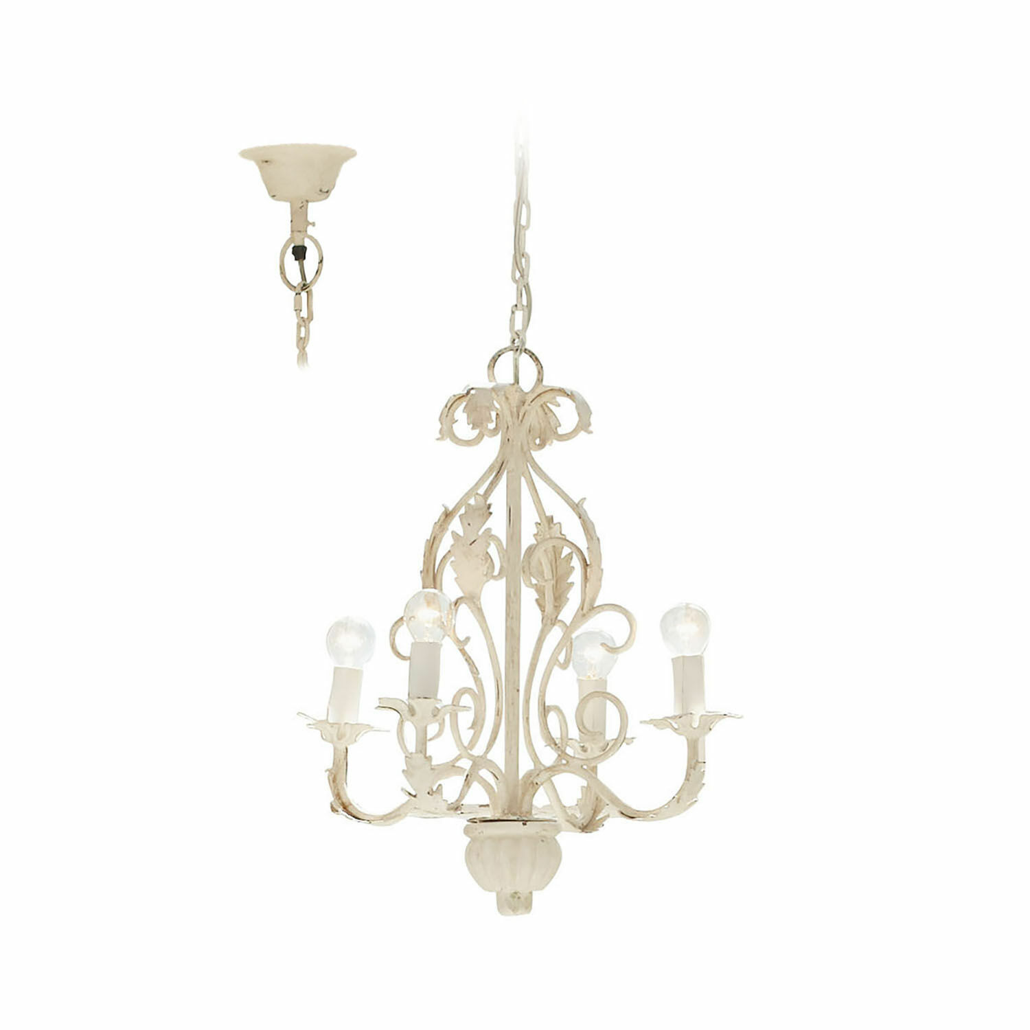 Lámpara de araña Assenay Lámpara de araña de metal blanco con hojas decorativas y cuatro bombillas para decoración interior