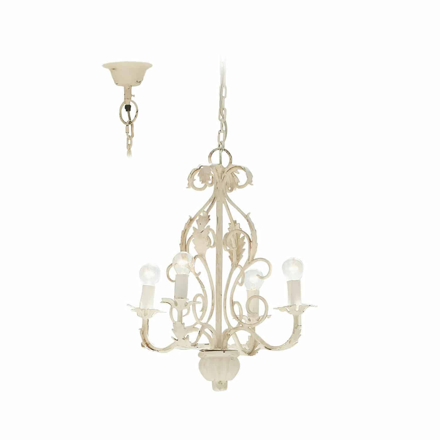 Lámpara de araña Assenay Lámpara de araña de metal blanco con hojas decorativas y cuatro bombillas para decoración interior