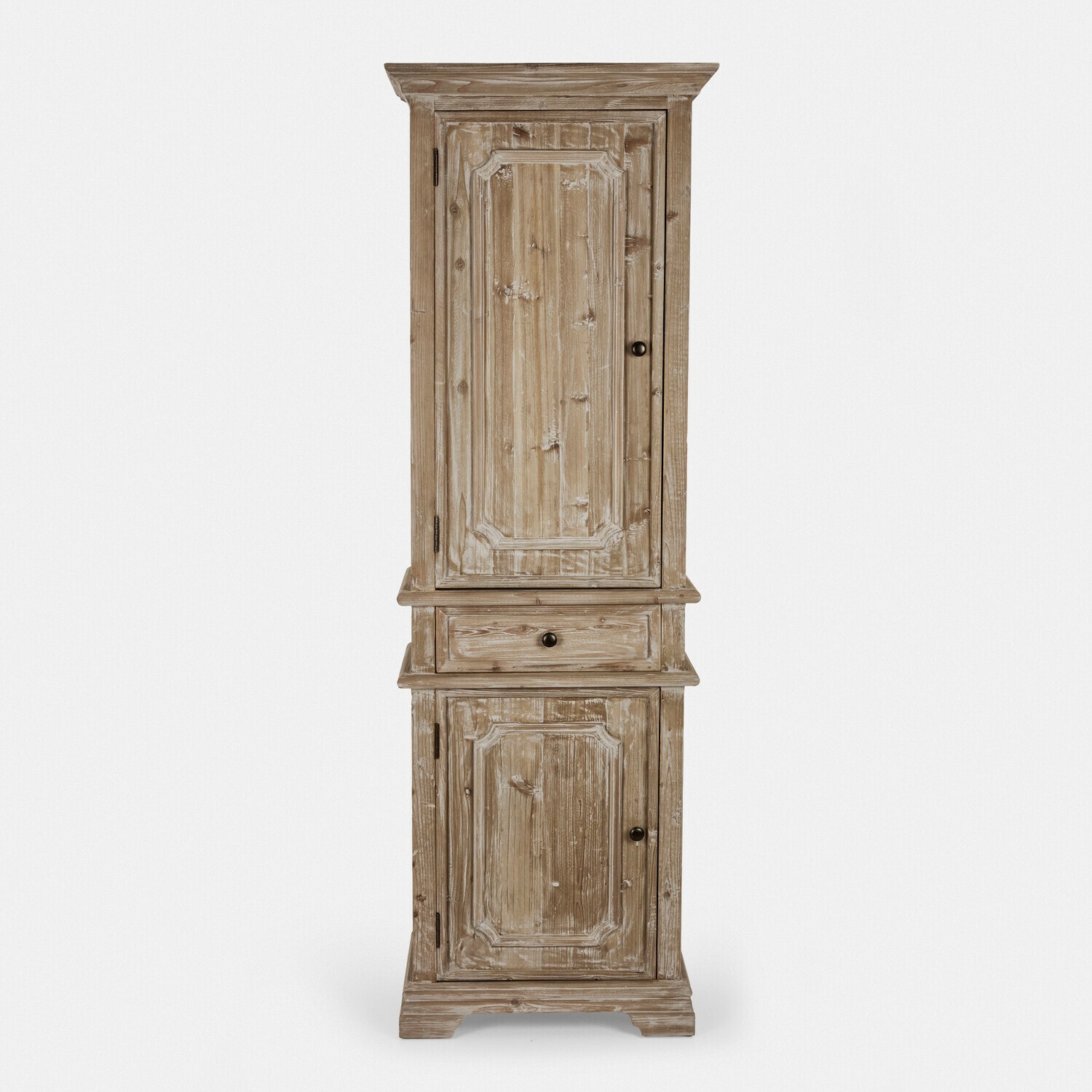Armario Pembroke Armario alto de madera envejecida color natural con cajón y dos puertas en estilo rústico