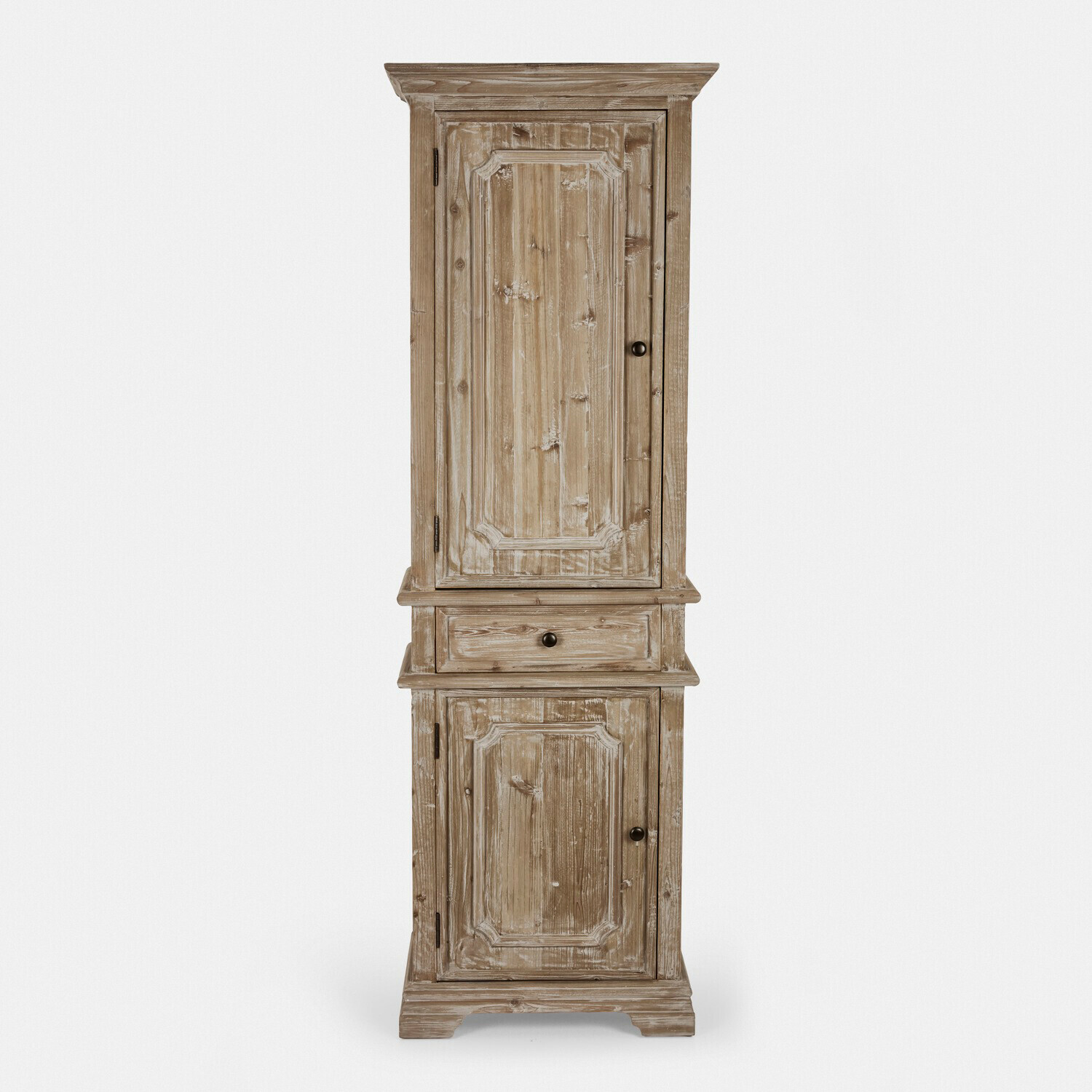 Armario Pembroke Armario alto de madera envejecida color natural con cajón y dos puertas en estilo rústico