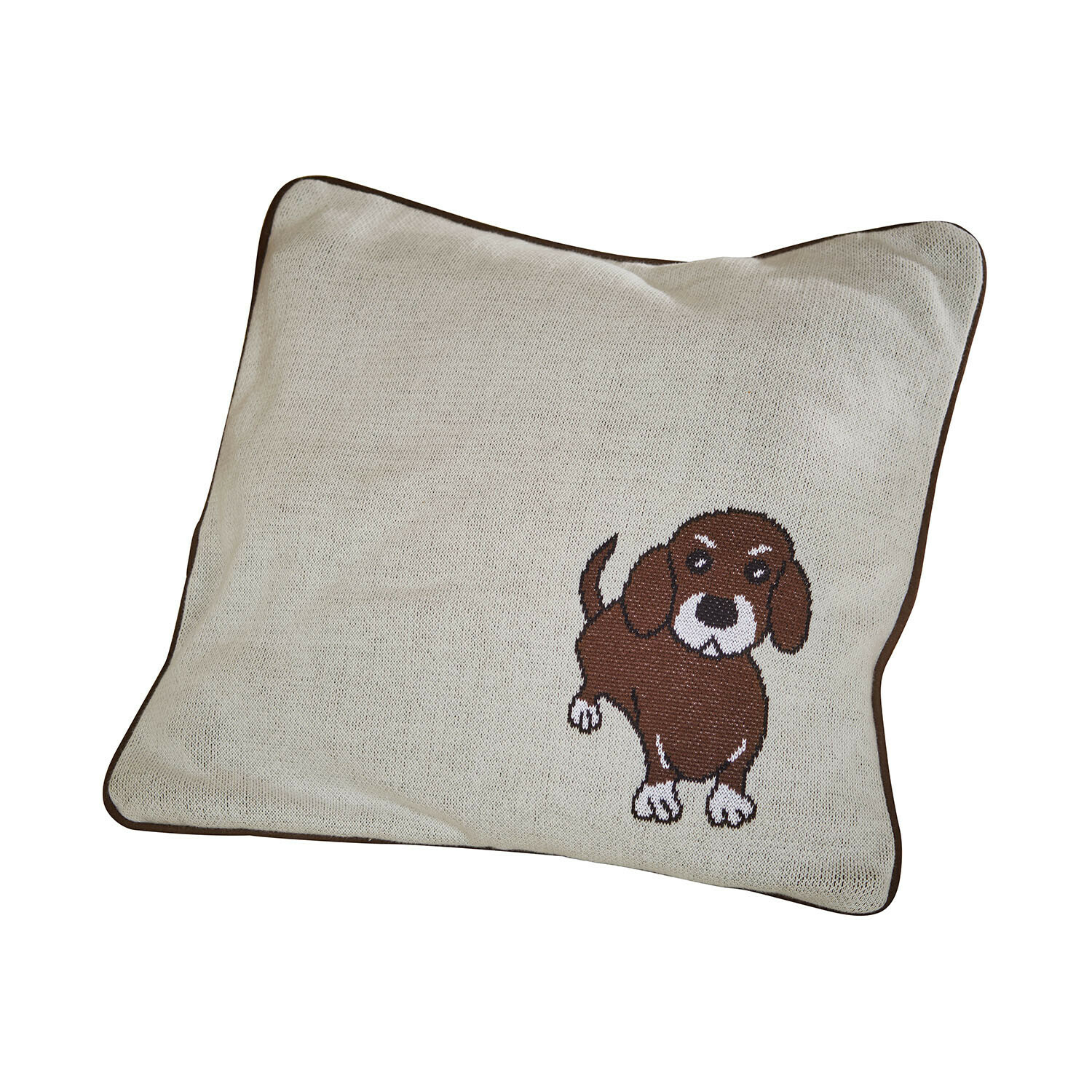 Funda de cojín Mehrana Cojín beige con ribete marrón y bordado de perro, tejido suave para decoración del hogar