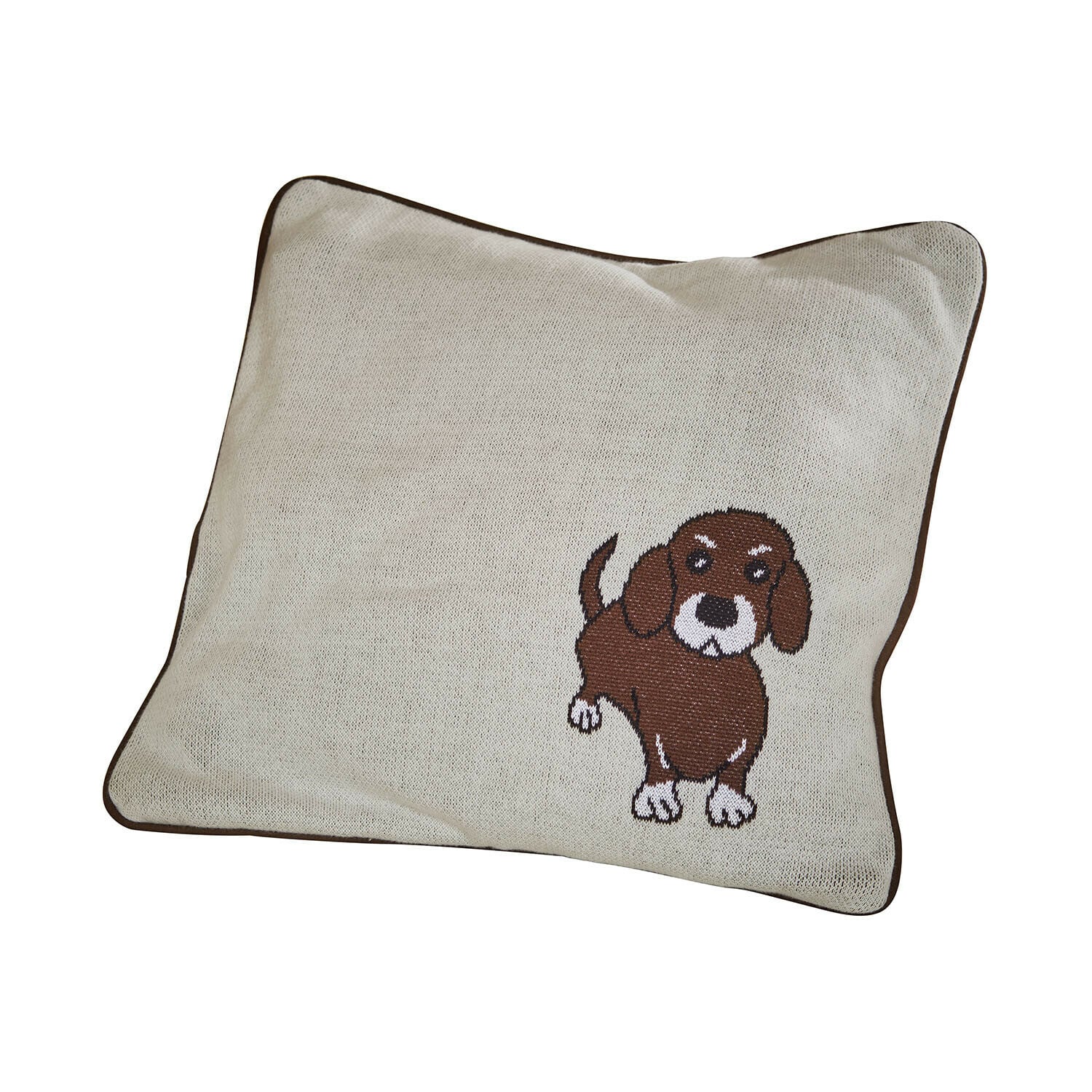 Funda de cojín Mehrana Cojín beige con ribete marrón y bordado de perro, tejido suave para decoración del hogar