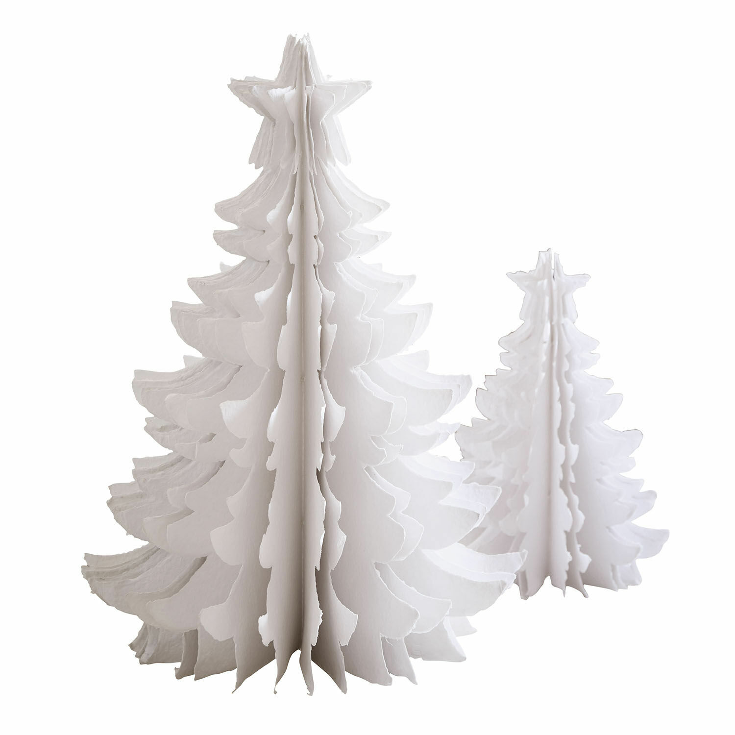 blanco Set de 2 árboles decorativos blancos de papel con estrella, adorno navideño elegante