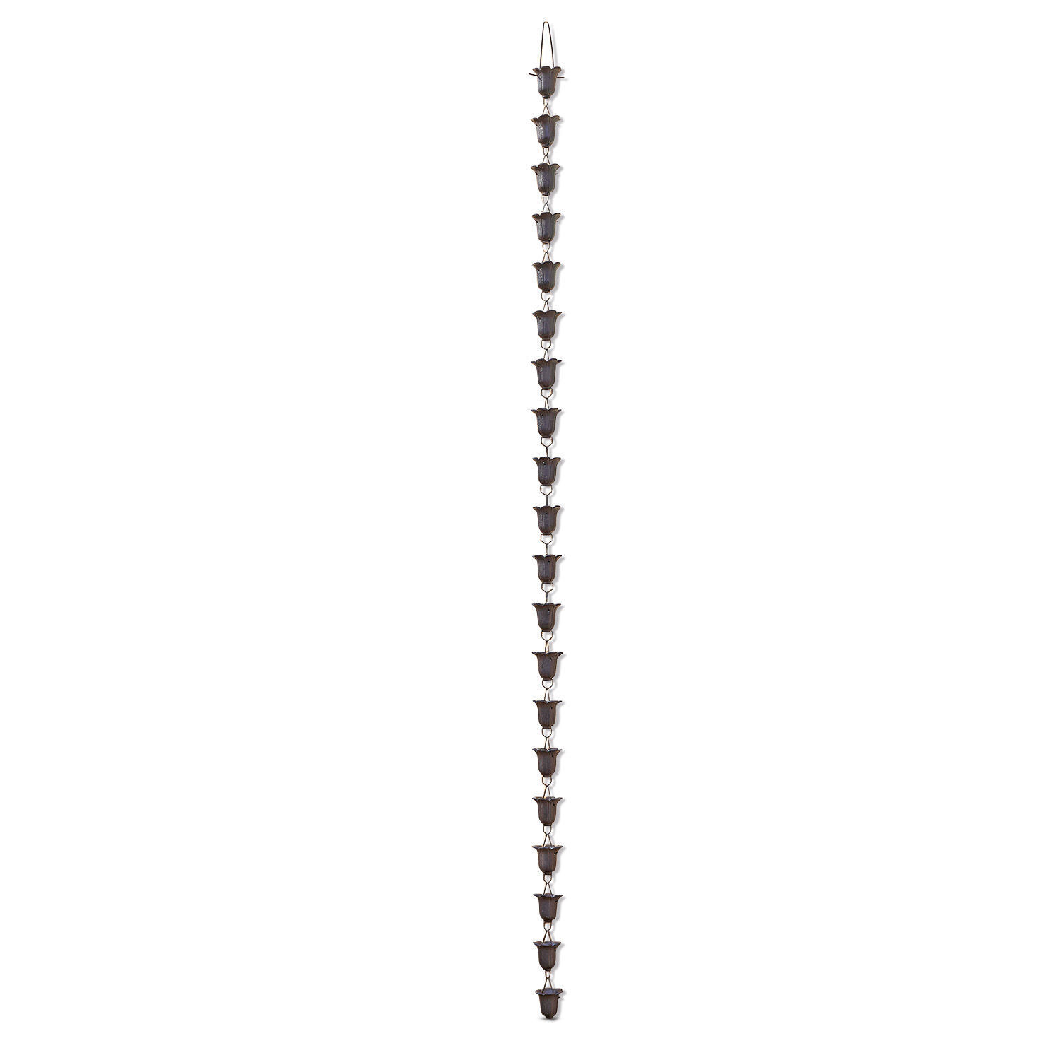 Cadena de lluvia Shimon Cadena larga de metal oxidado con pequeños recipientes para decoración de jardín y recogida de agua de lluvia