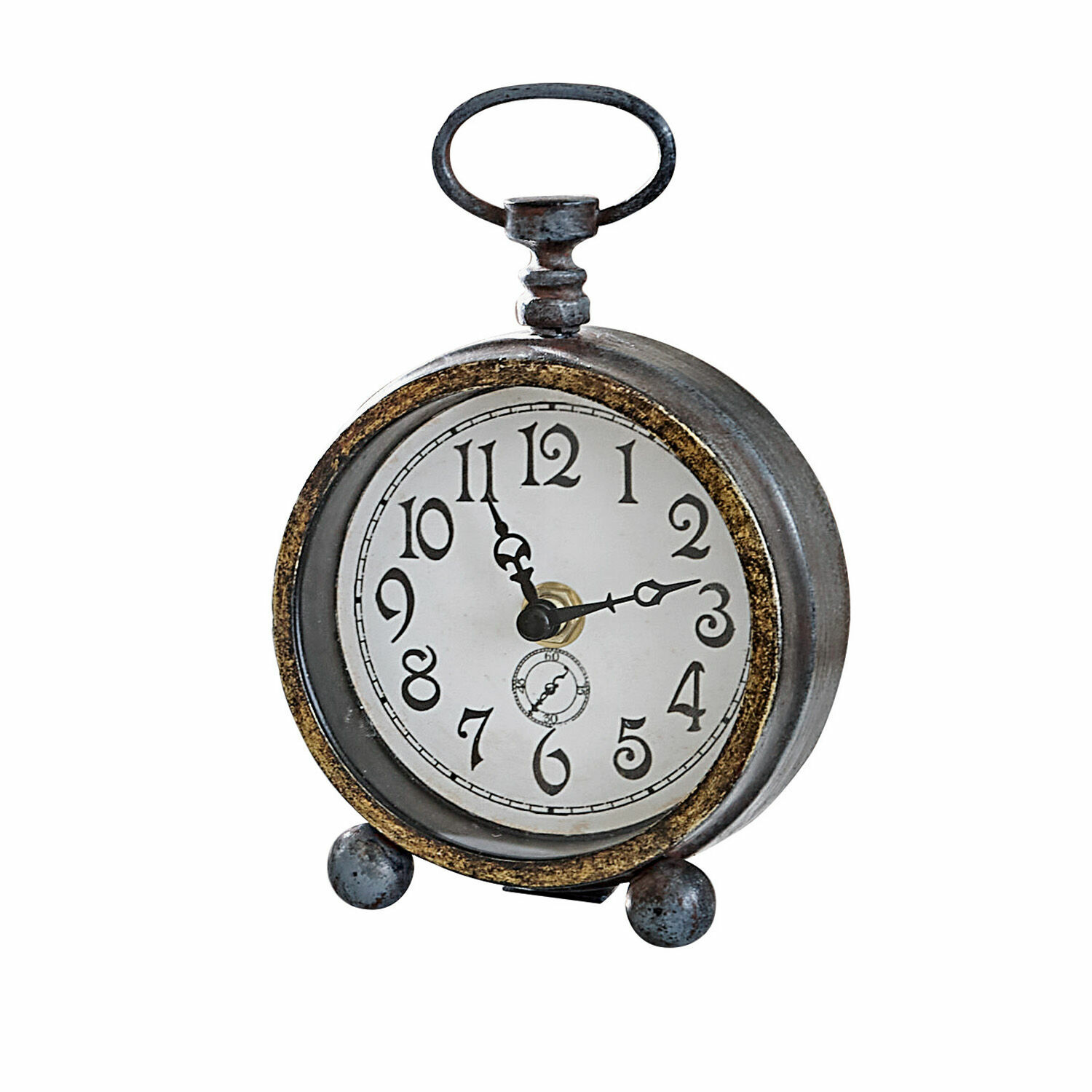 Reloj Borvin Reloj de mesa de metal estilo retro con esfera blanca y números negros, decoración vintage