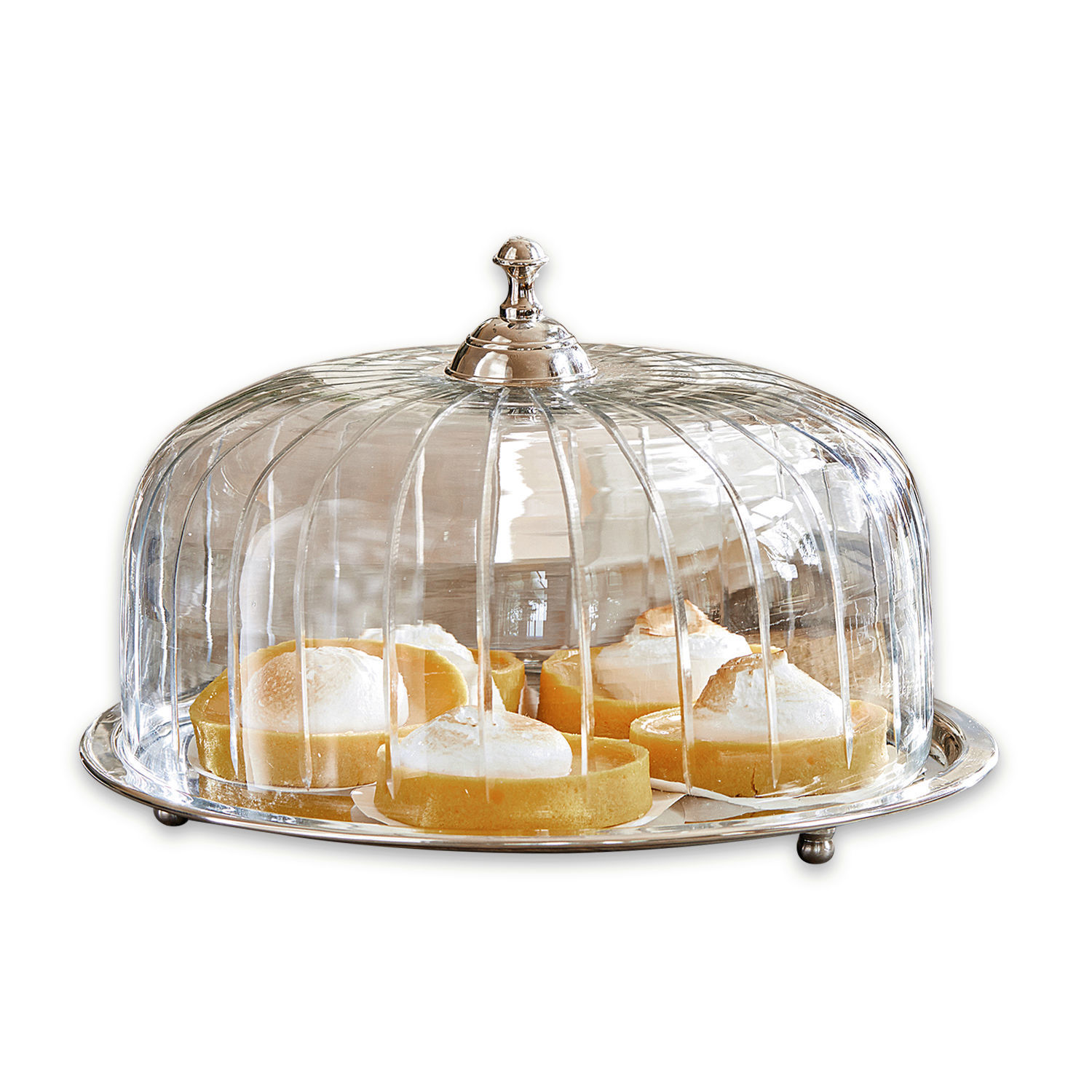 Campana para tarta Allaire Campana de cristal con base metálica plateada para conservar pasteles y postres frescos