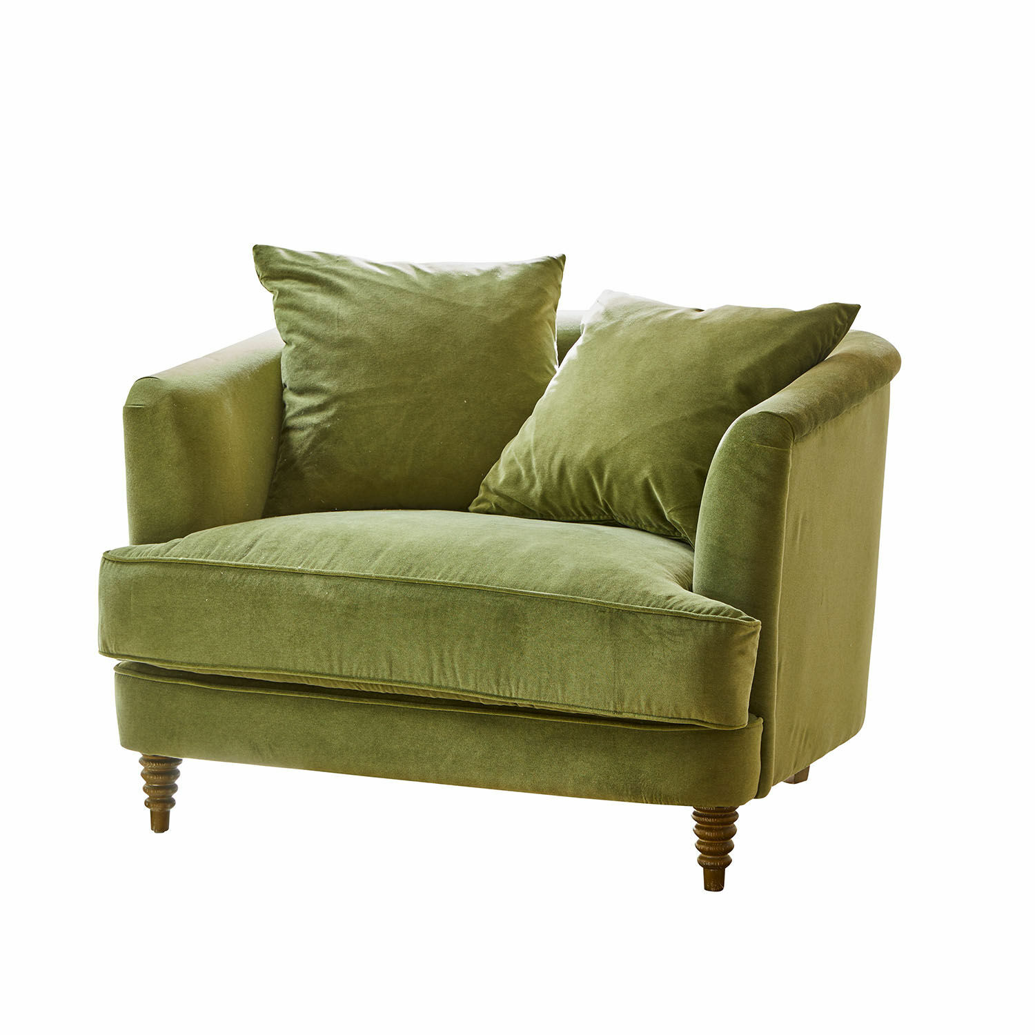 verde Sillón verde Etueffont de tela suave con cojines y patas de madera para sala de estar