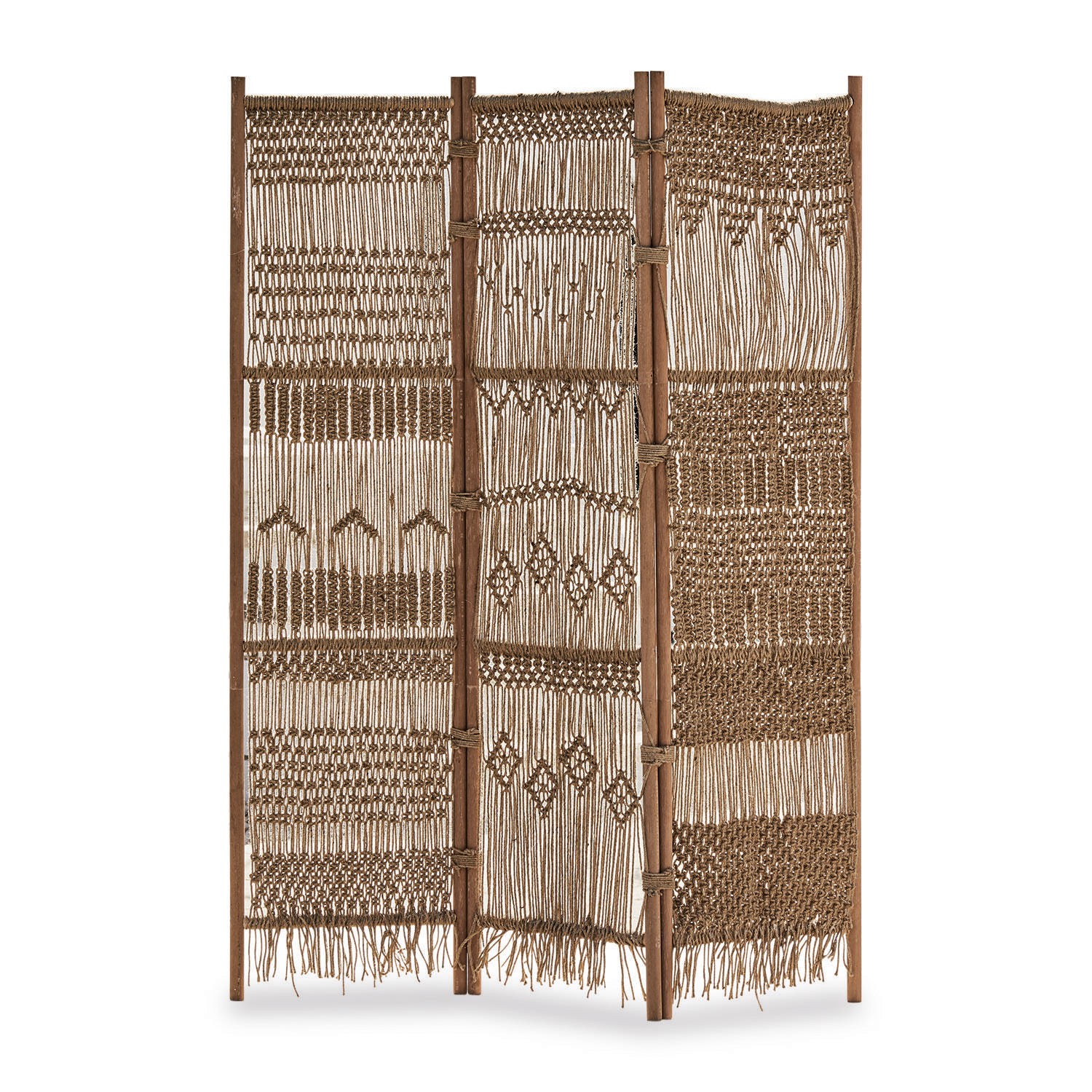 Biombo Tarik Biombo decorativo de madera y cuerda trenzada en marrón natural para decoración interior