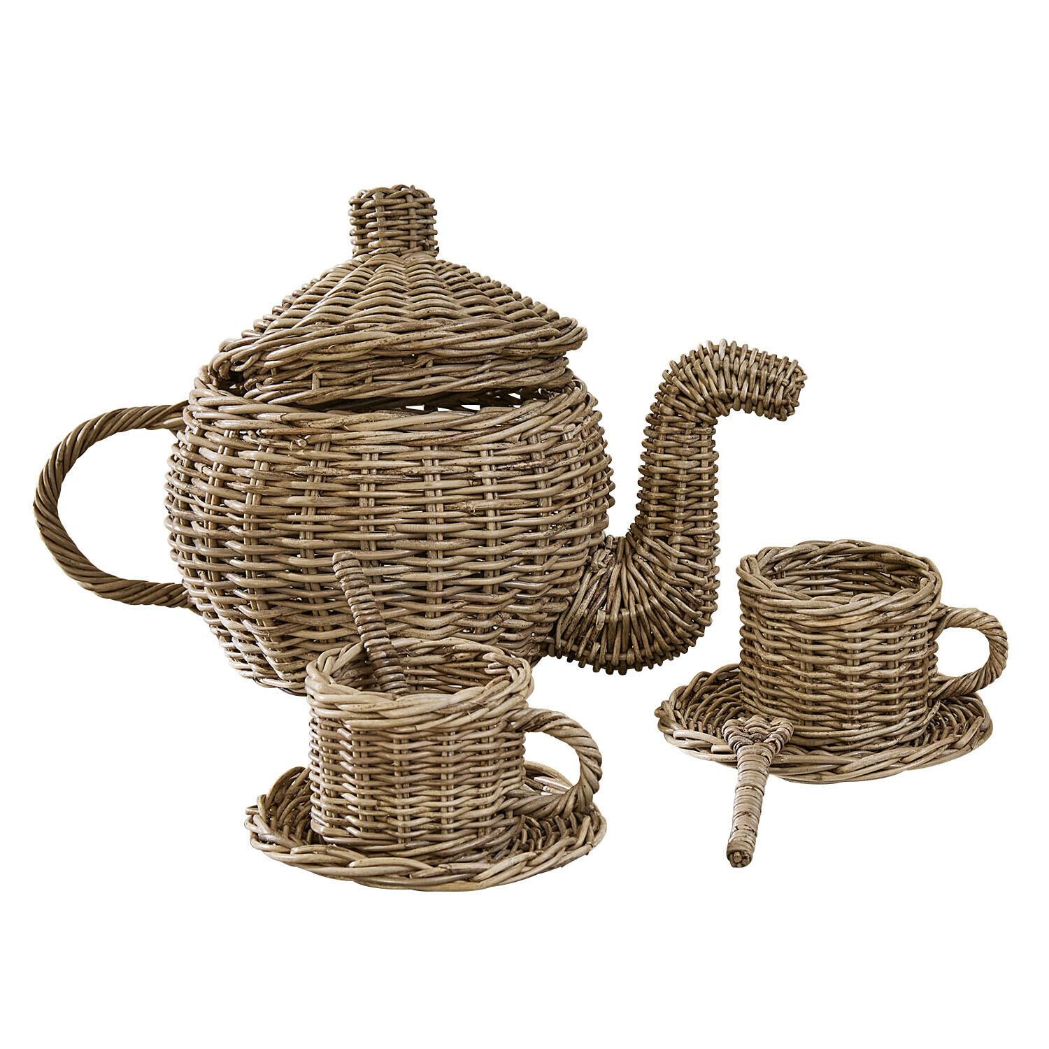 Juego de té para niños Rainboway Juego de té de mimbre natural con tetera, tazas y platillos tejidos a mano