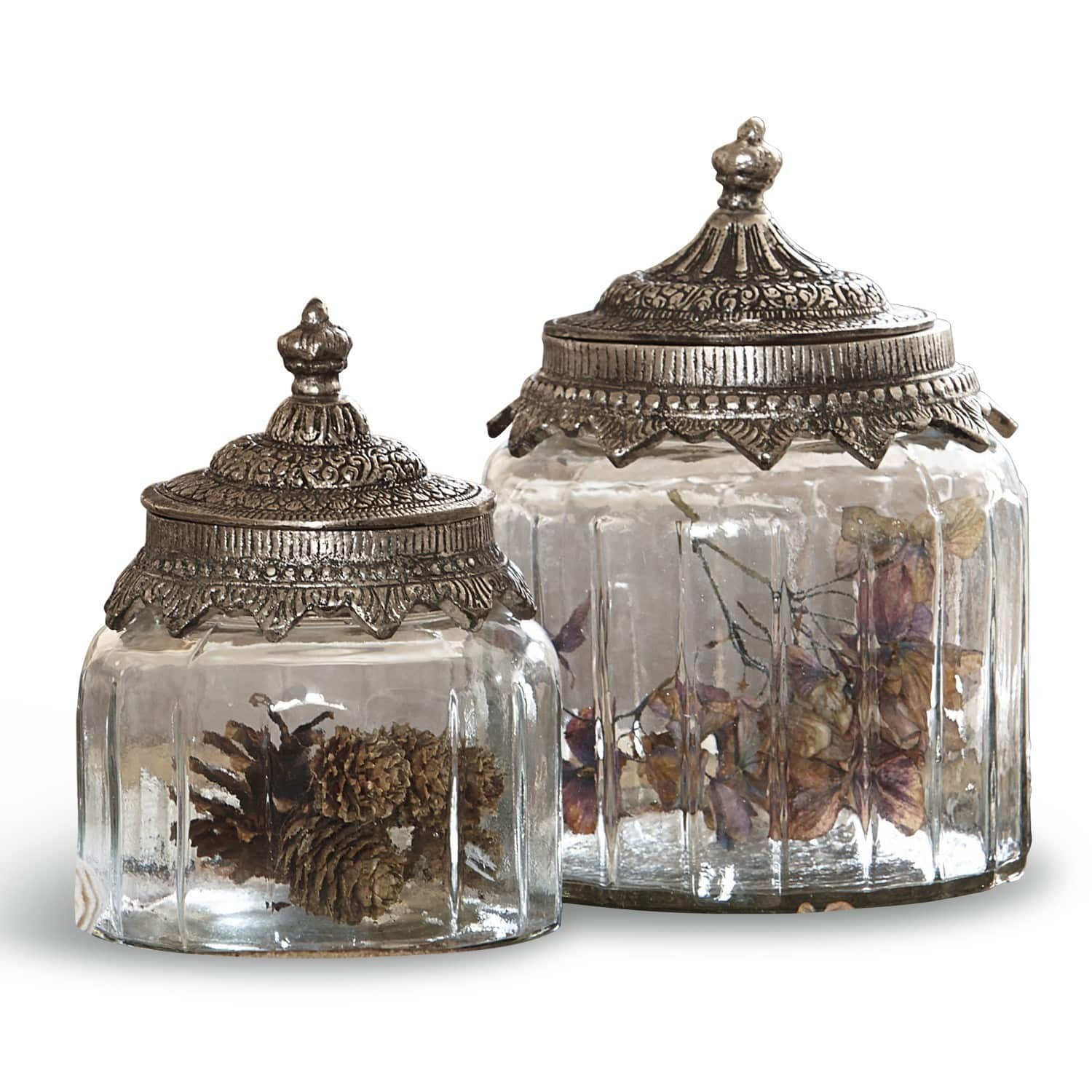 Juego de 2 tarros de cristal Laféline Conjunto de dos frascos de vidrio con tapas metálicas decorativas estilo vintage
