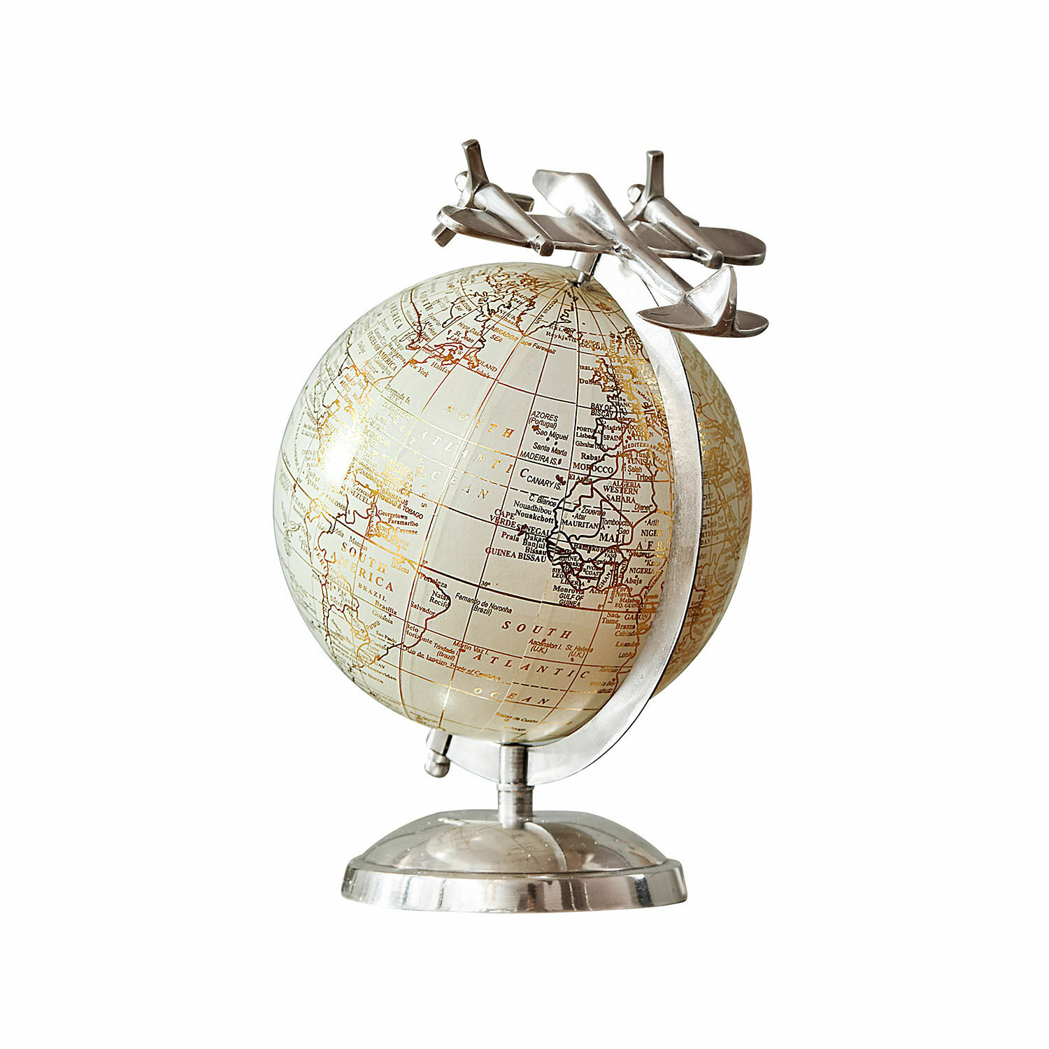 Globo decorativo Jollysail Globo decorativo vintage con base metálica plateada y aviones, adorno elegante para escritorio