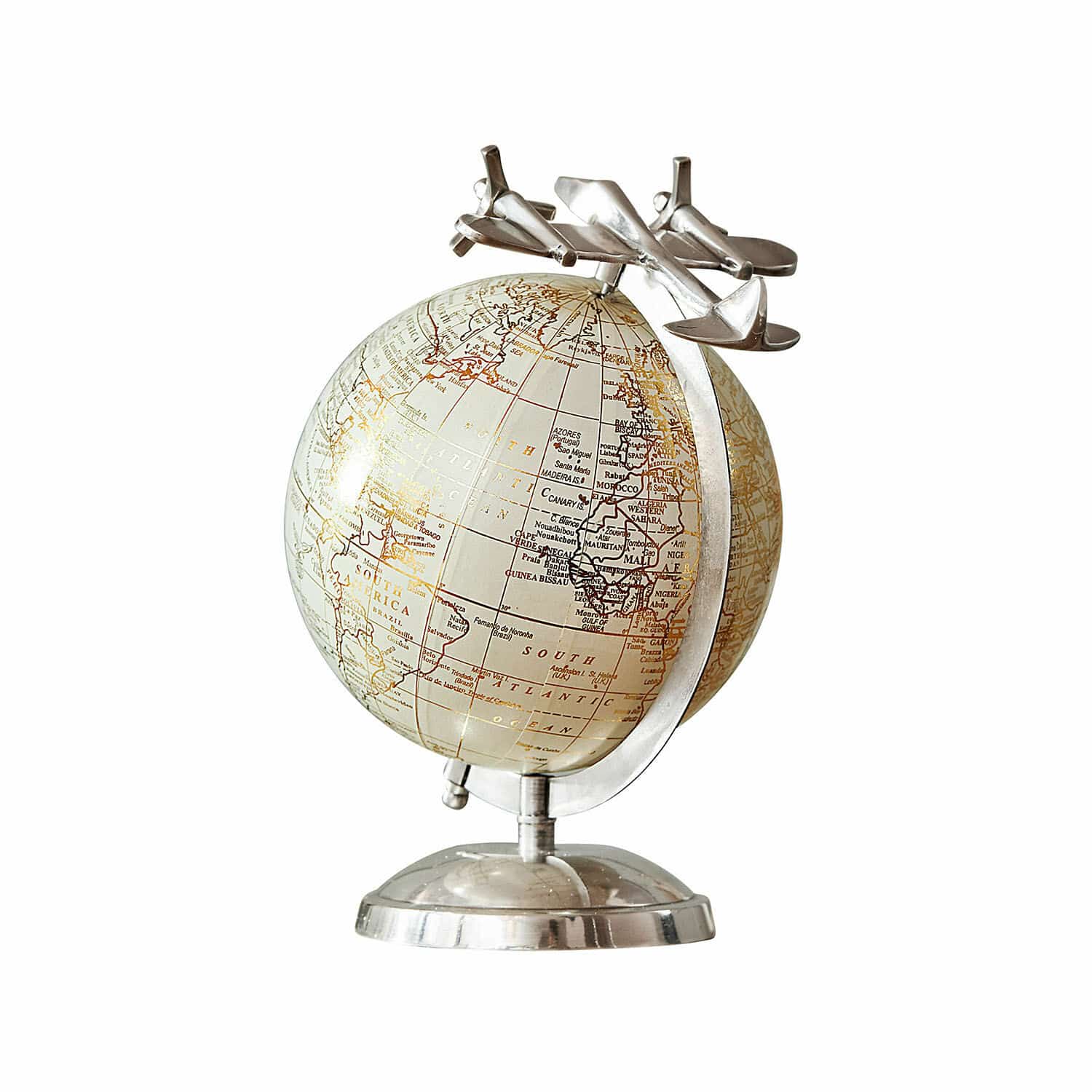 Globo decorativo Jollysail Globo decorativo vintage con base metálica plateada y aviones, adorno elegante para escritorio