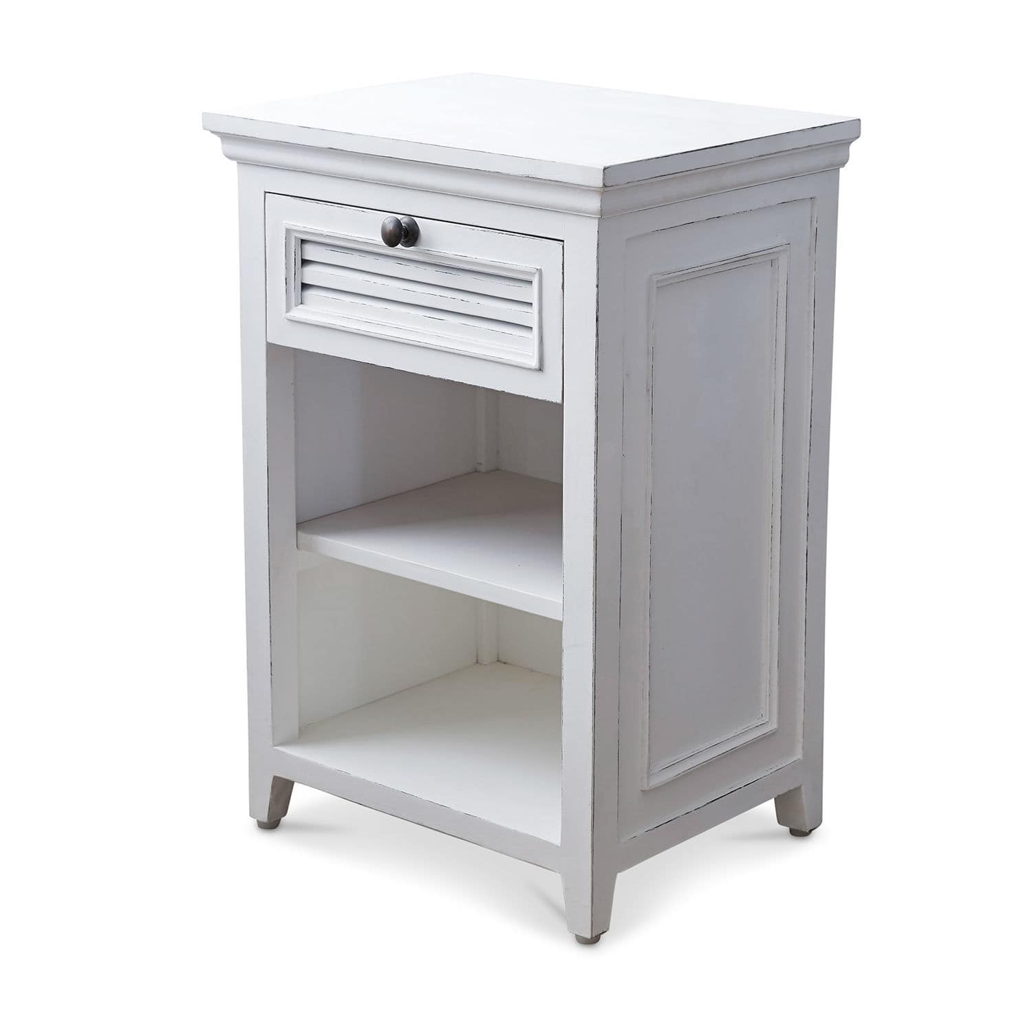 Mesilla de noche Williston Mesita de noche blanca de madera con cajón y estantes, mueble para dormitorio y salón