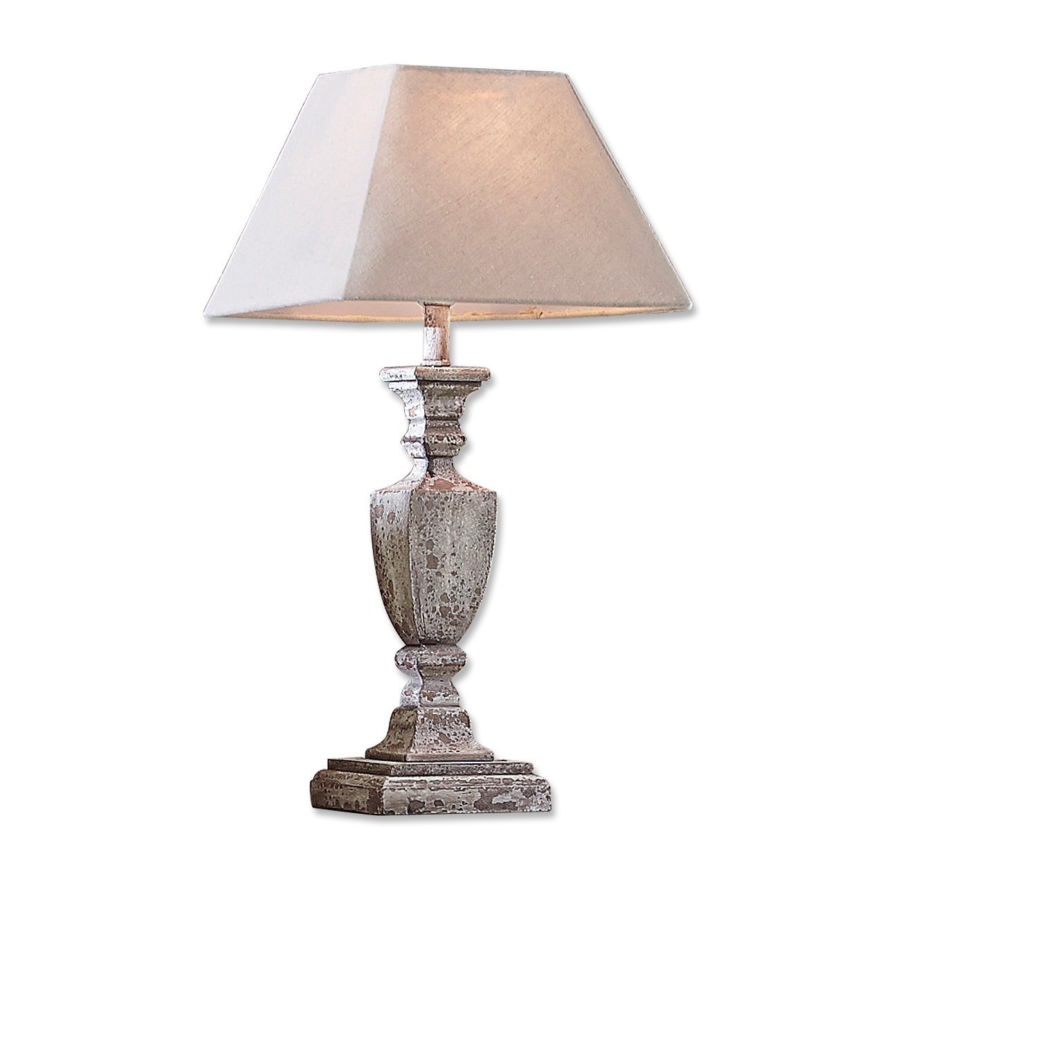 Lámpara de mesa Gorham Lámpara de mesa con base de metal gris envejecido y pantalla beige para salón elegante