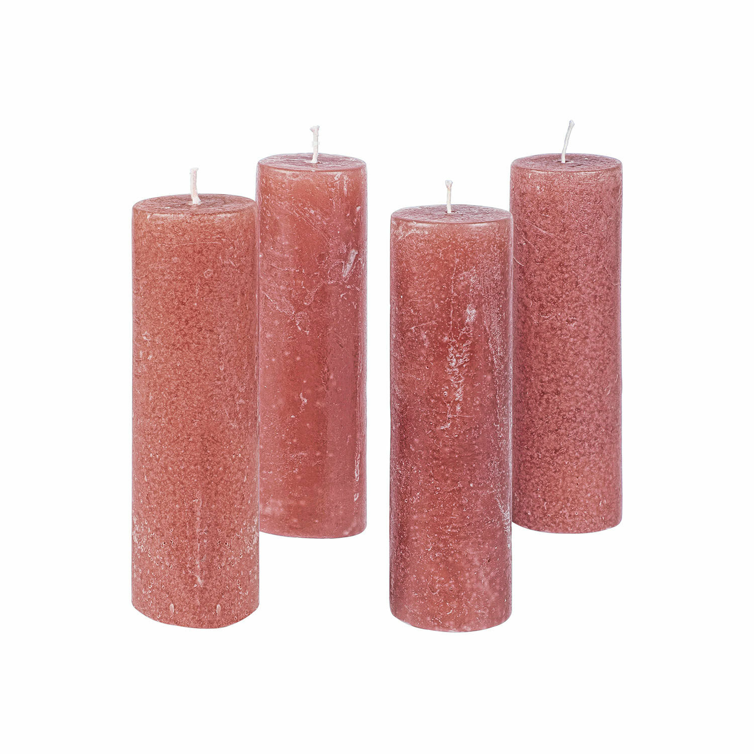 rosa Set de 4 velas rosas Muriel con textura rústica para decoración interior