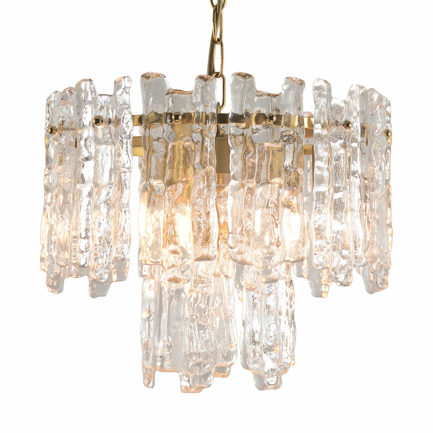 Lámpara colgante Lanziano Lámpara colgante de vidrio transparente y metal dorado, luminaria decorativa para salón
