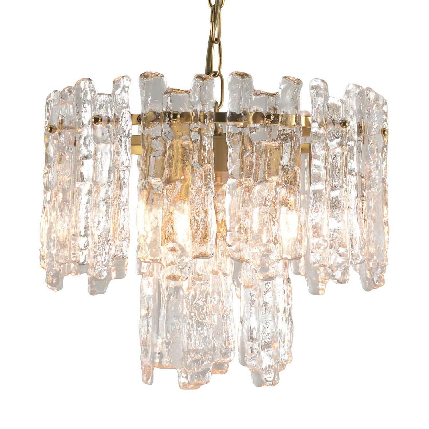 Lámpara colgante Lanziano Lámpara colgante de vidrio transparente y metal dorado, luminaria decorativa para salón