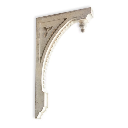 Soporte decorativo de piedra clara con diseño tallado y arco para interiores clásicos