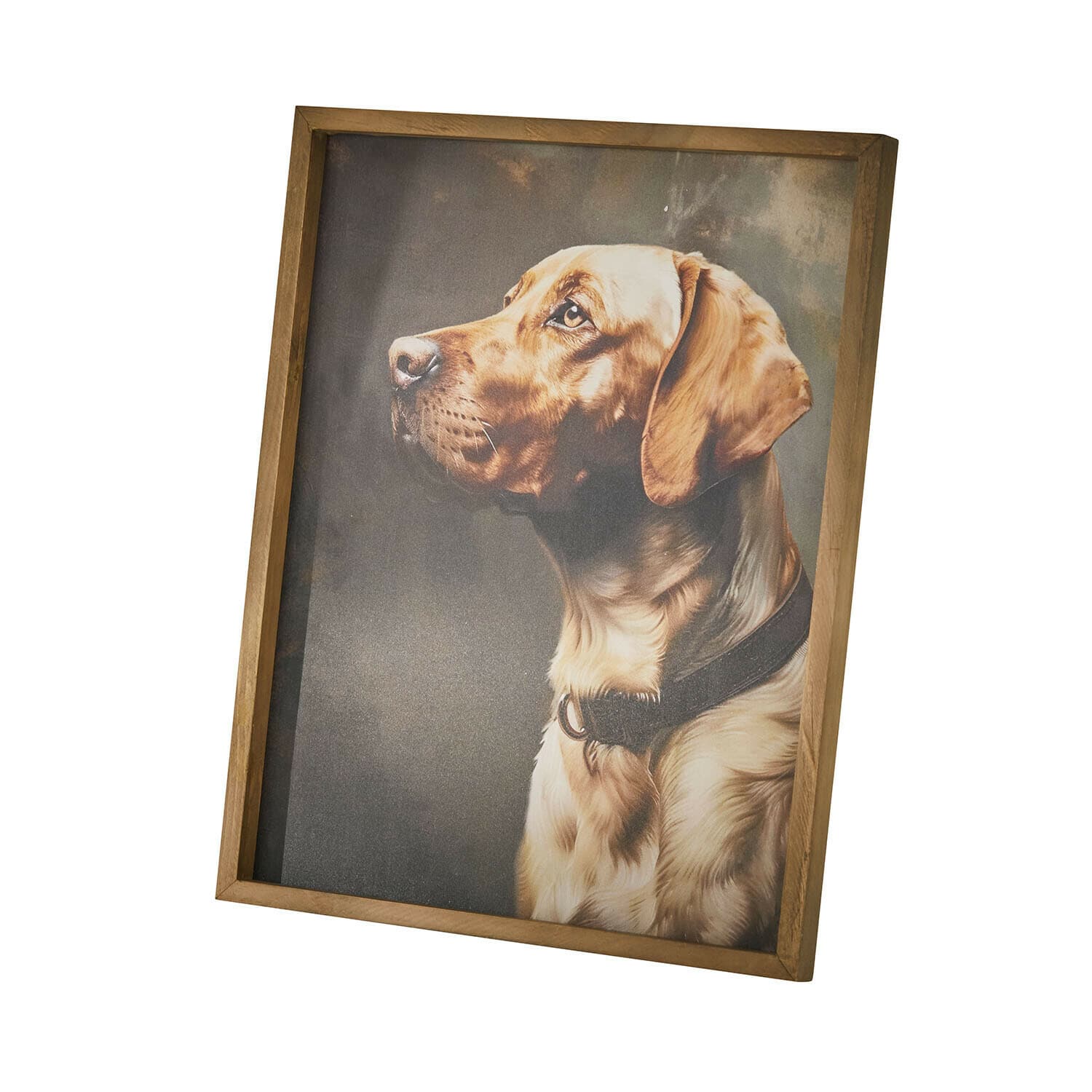 Cuadro Purrana Cuadro con imagen de perro en marco de madera natural, decoración para pared interior