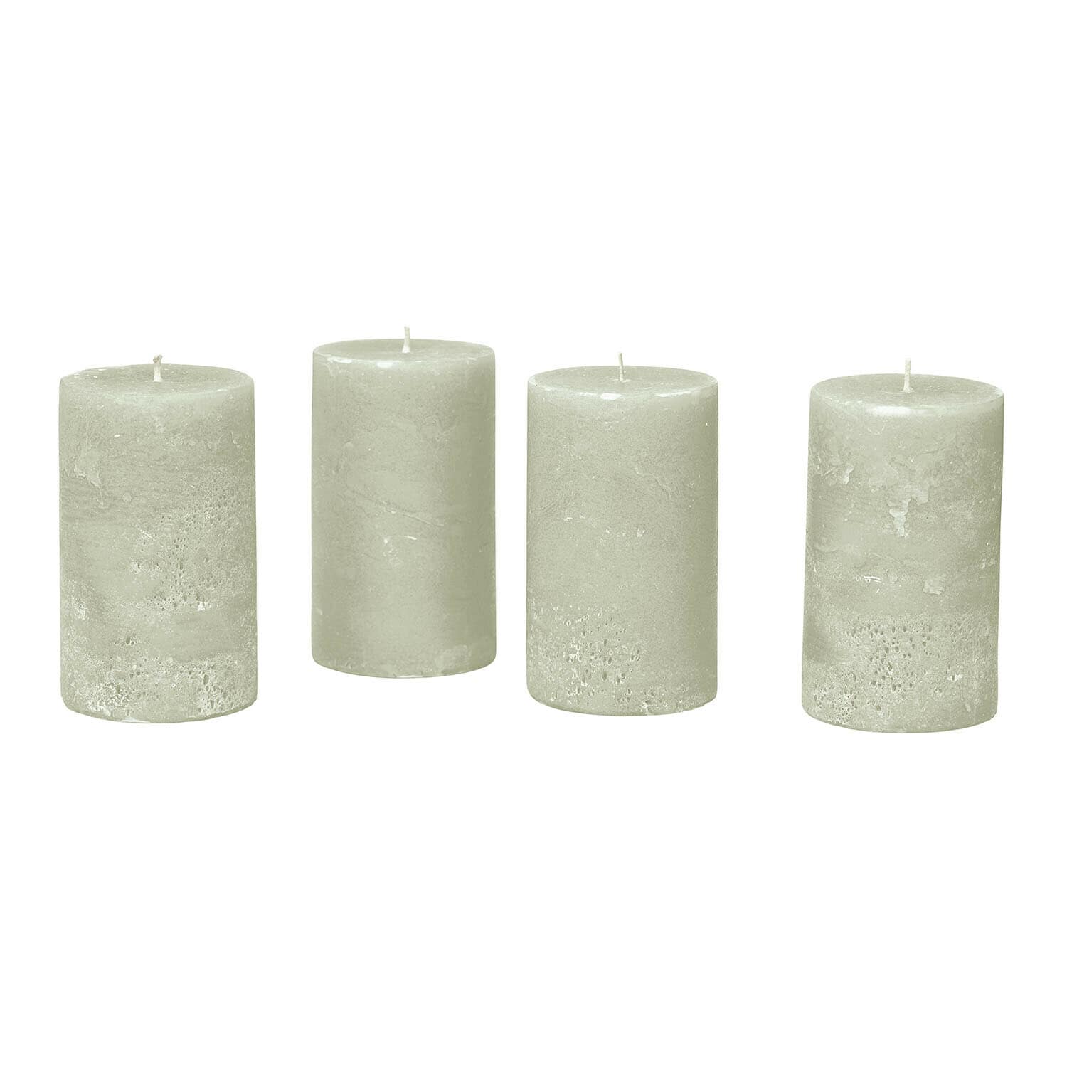 Set de 4 velas Braga Conjunto de cuatro velas cilíndricas grises con textura natural, decoración y ambiente relajante