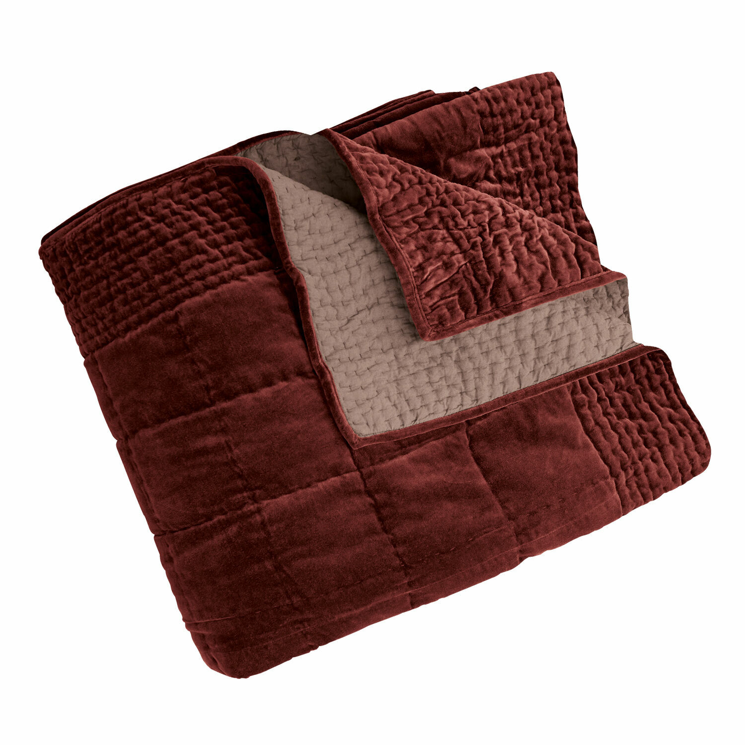 Colcha Arasta Colcha acolchada reversible en burdeos y beige de material suave para sala de estar