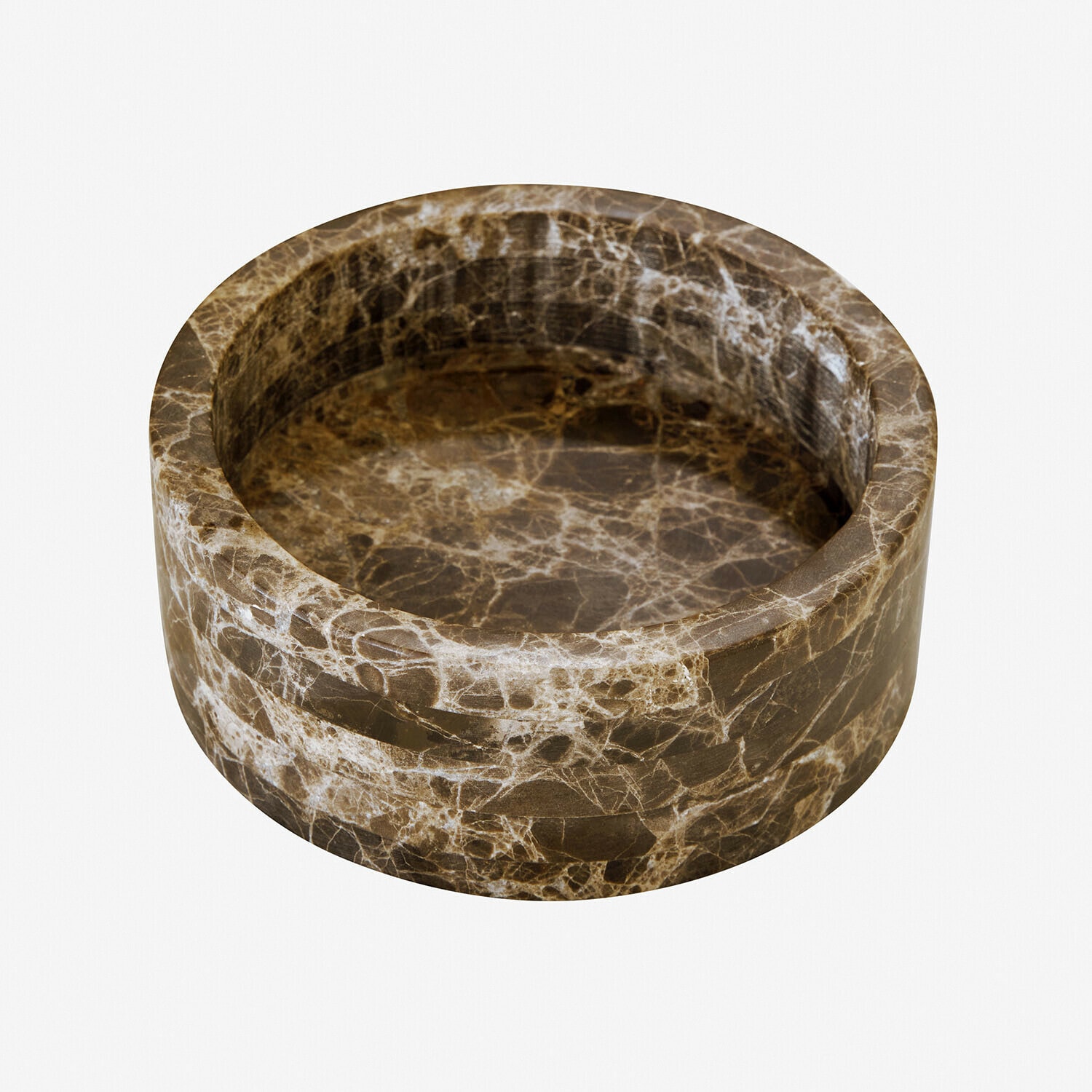 Comedero redondo de mármol marrón, resistente y elegante para alimentación de mascotas