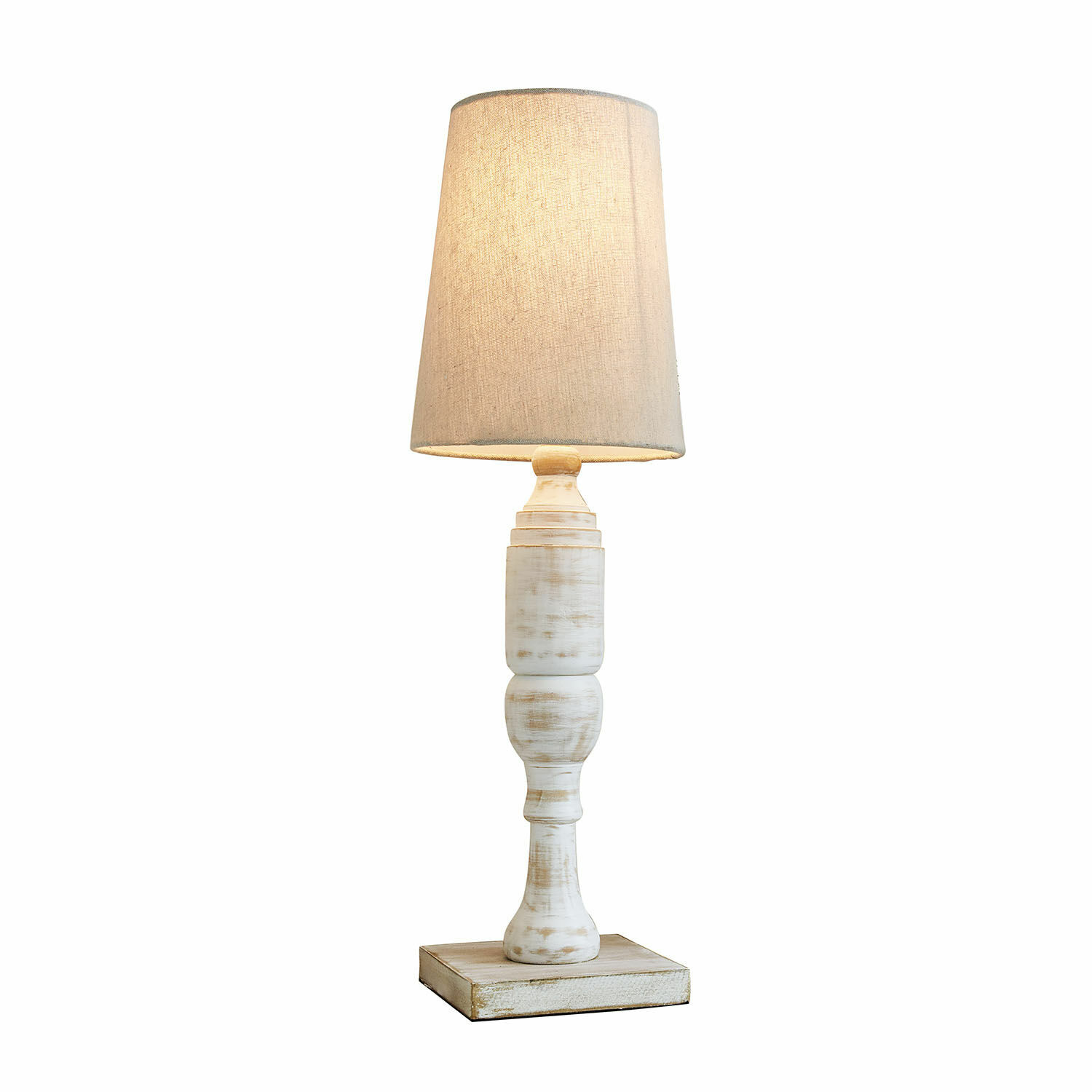 Lámpara de mesa Yernisto Lámpara de mesa de madera blanca con pantalla beige, iluminación decorativa para salón