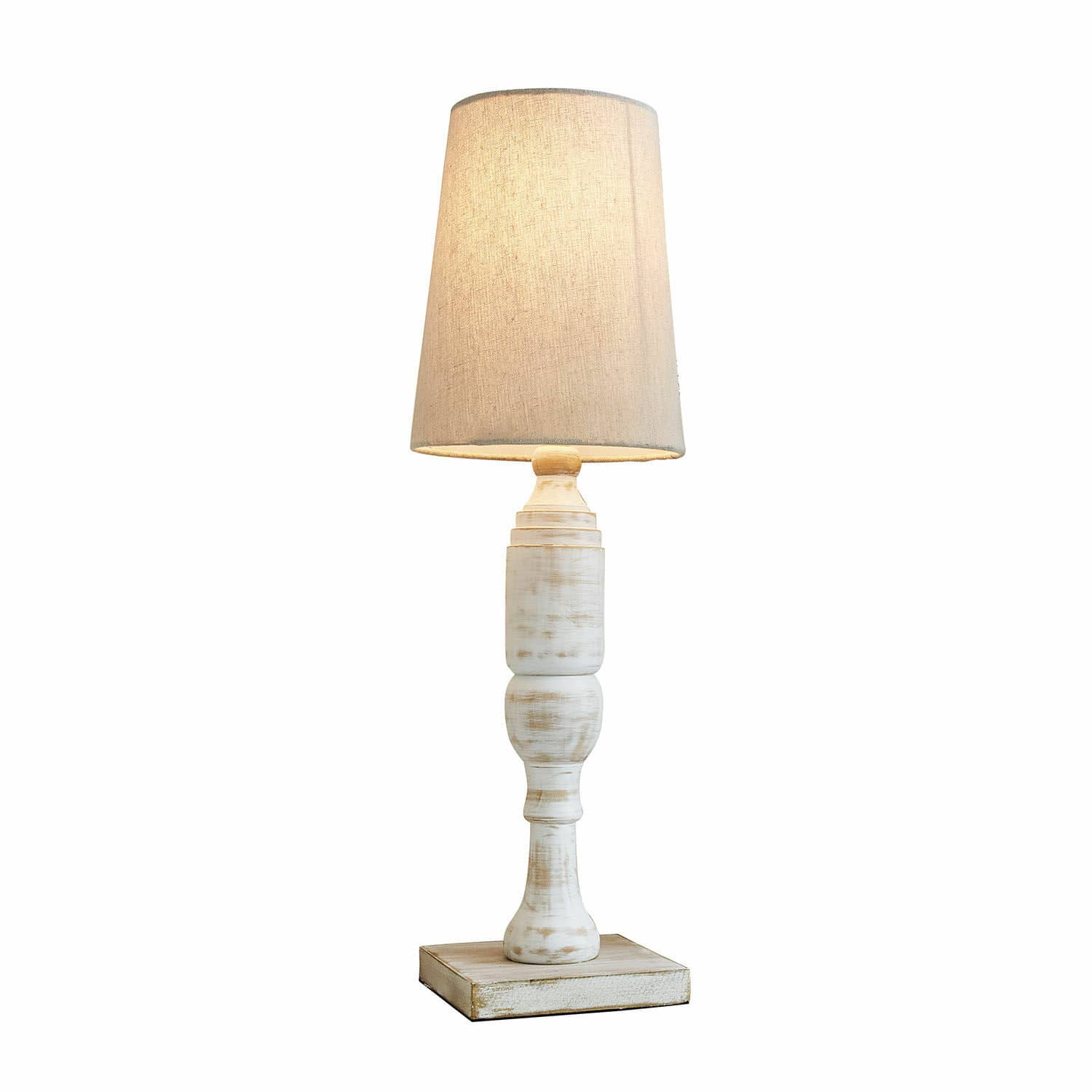 Lámpara de mesa Yernisto Lámpara de mesa de madera blanca con pantalla beige, iluminación decorativa para salón