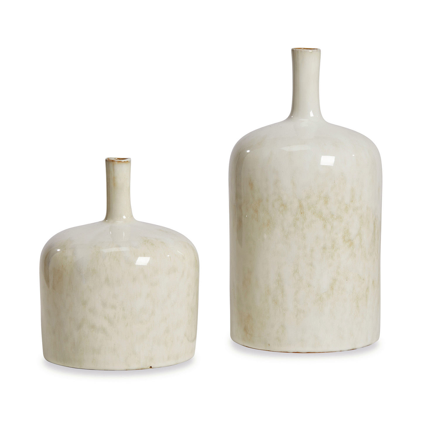 Set de 2 jarrones Kurys Conjunto de dos jarrones de cerámica crema con sutil patrón marmoleado para decoración interior elegante