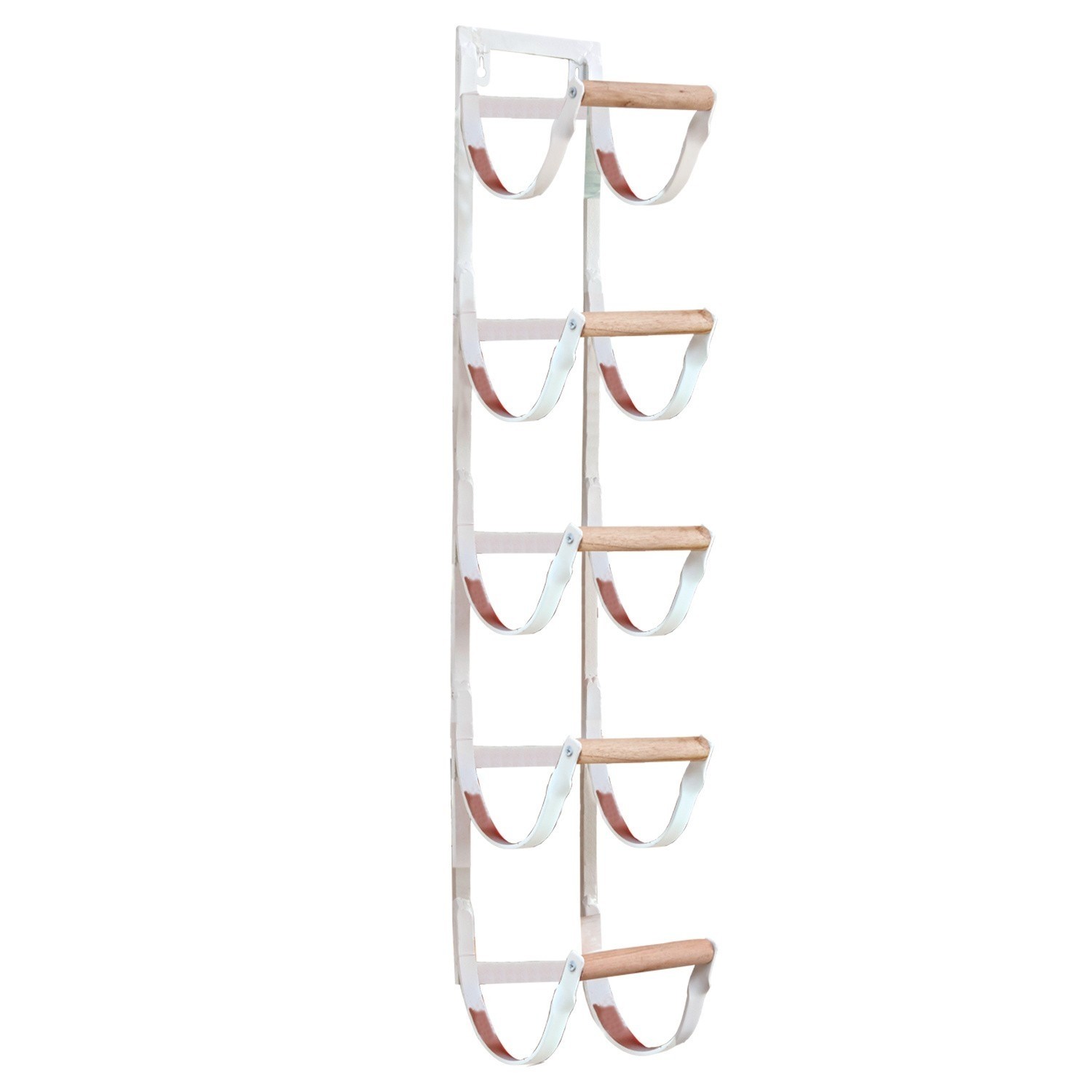 blanco Organizador de pared blanco Utica de metal con asas de madera para botellas