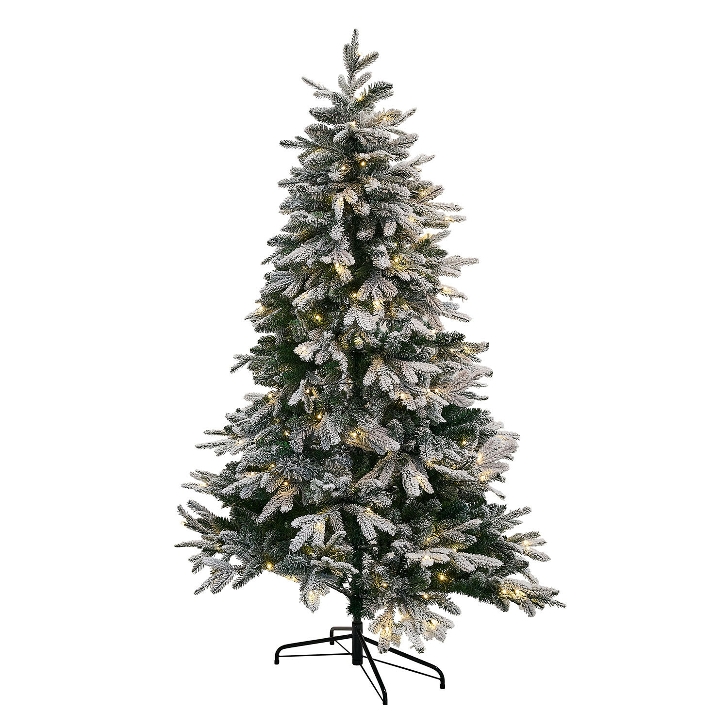 Árbol de Navidad Norila Árbol de Navidad artificial con ramas nevadas y luces LED cálidas sobre base metálica negra
