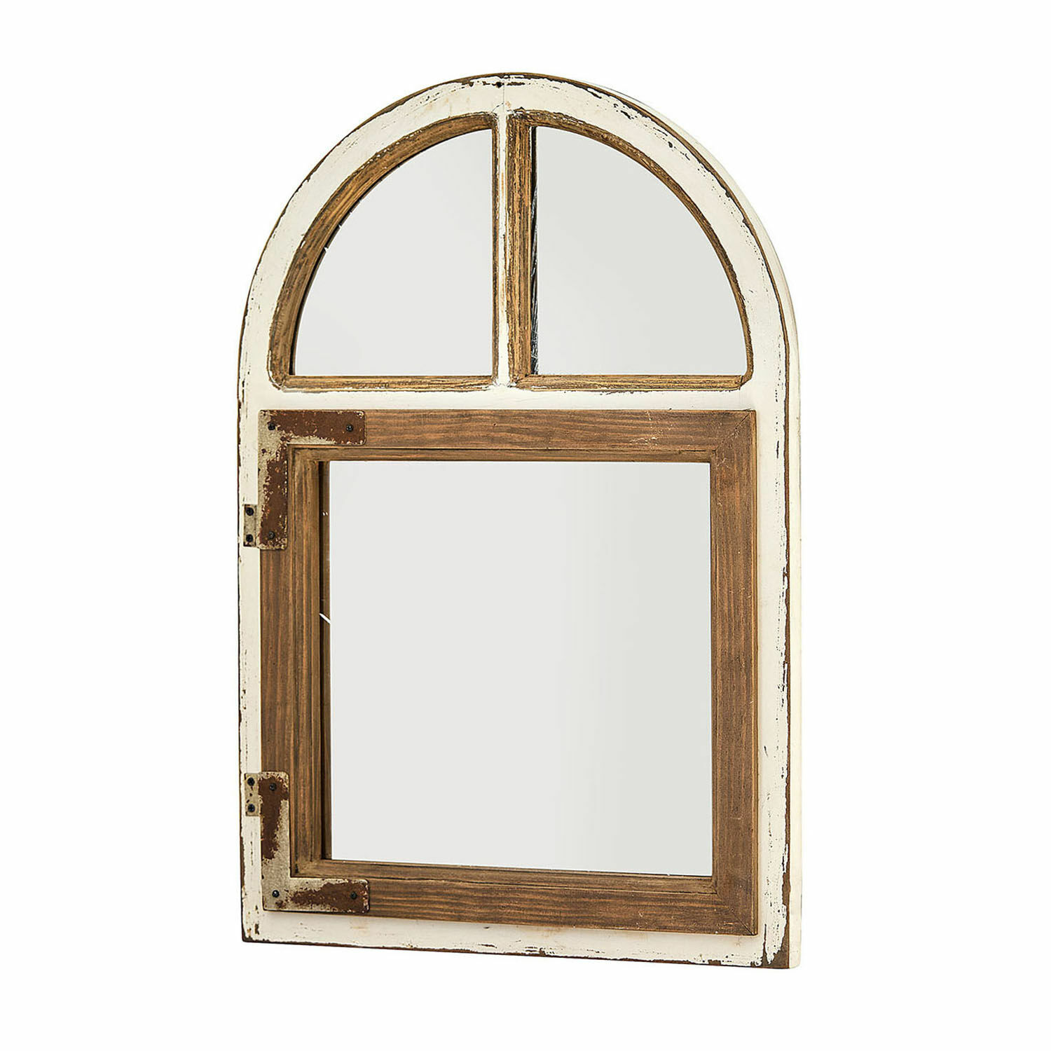 Espejo Zilvento Espejo de pared de madera blanca y marrón con forma de ventana, decoración vintage para hogar