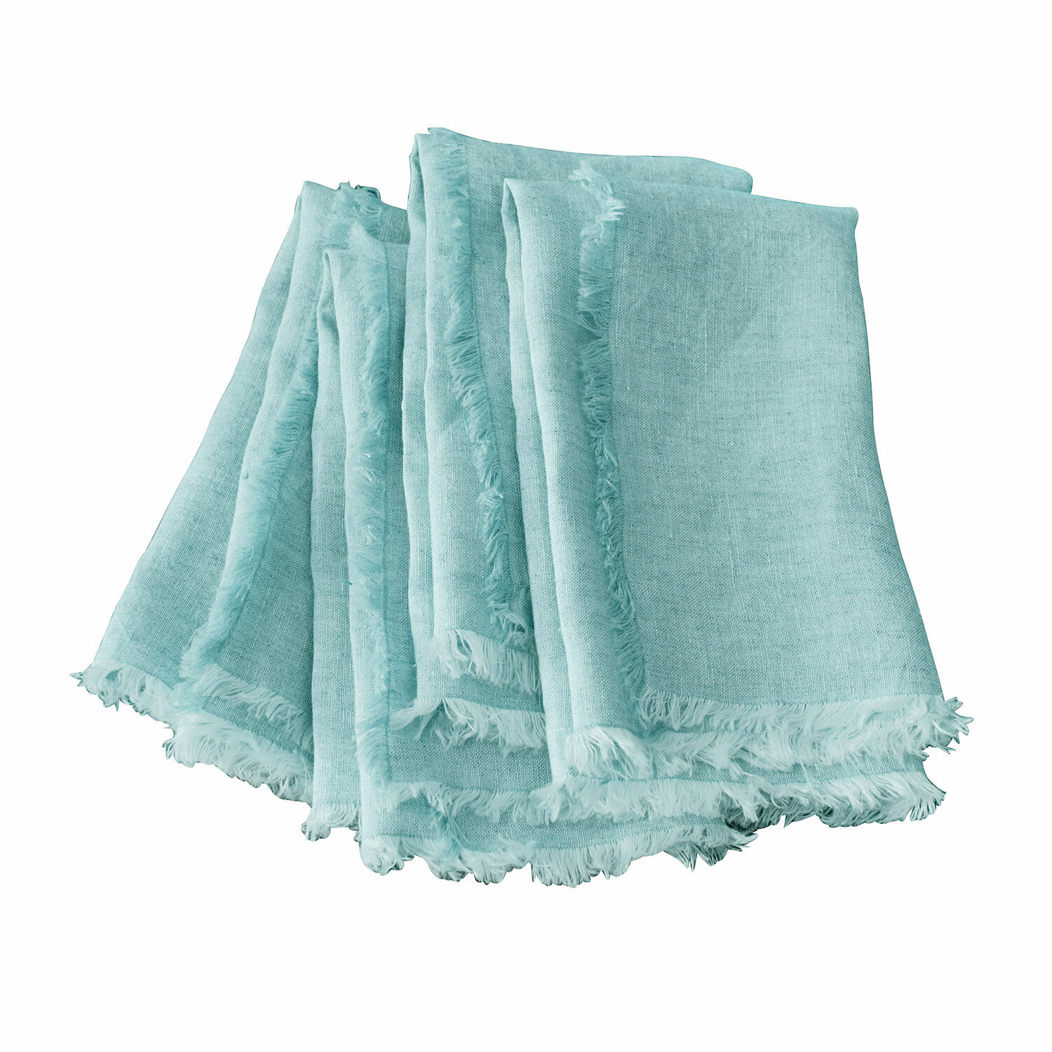 azul claro Set de 4 servilletas de lino azul claro Largo con flecos, ideal para decoración de mesa