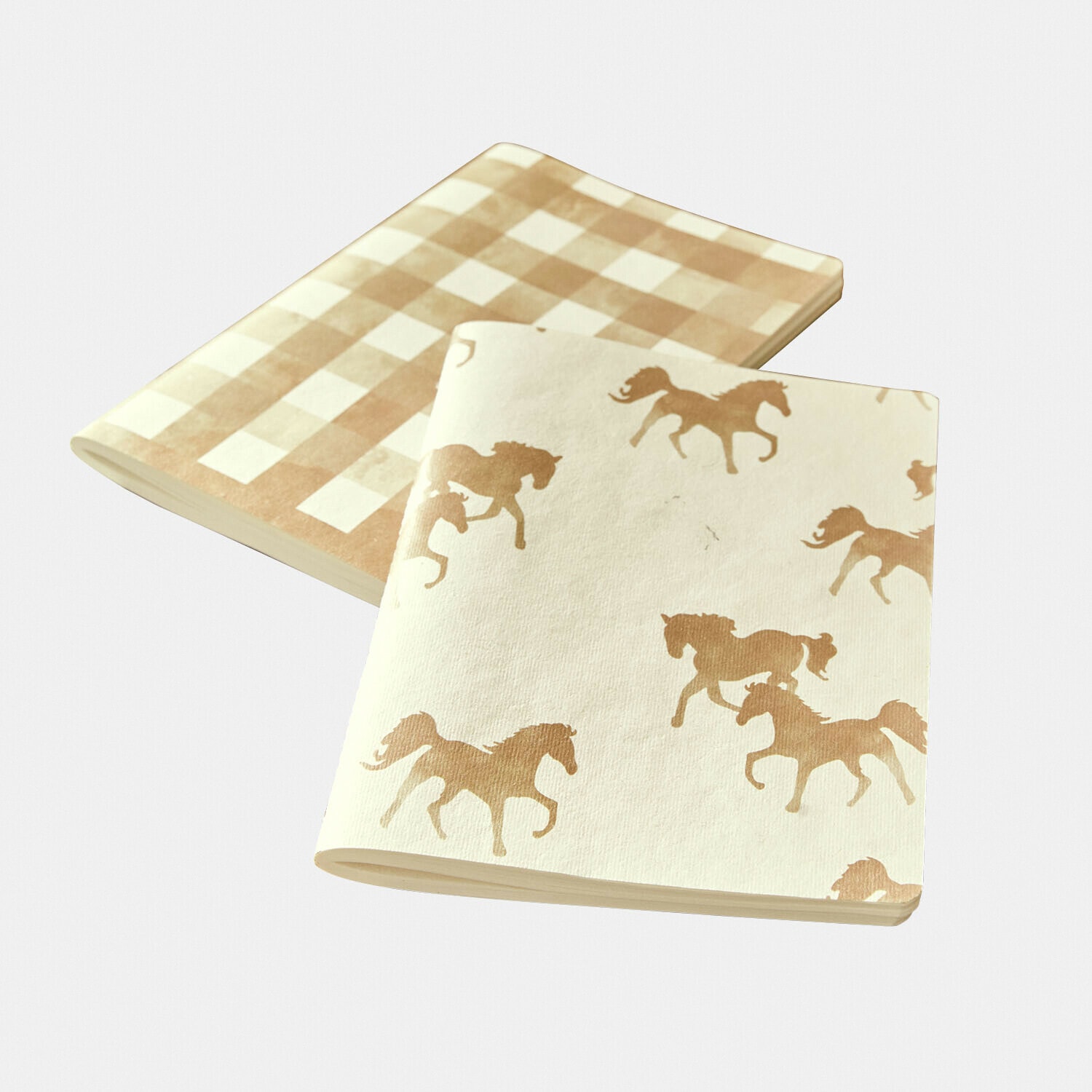 Set de 2 cuadernos Windermay Juego de dos paños de cocina de algodón beige con estampados de caballos y cuadros