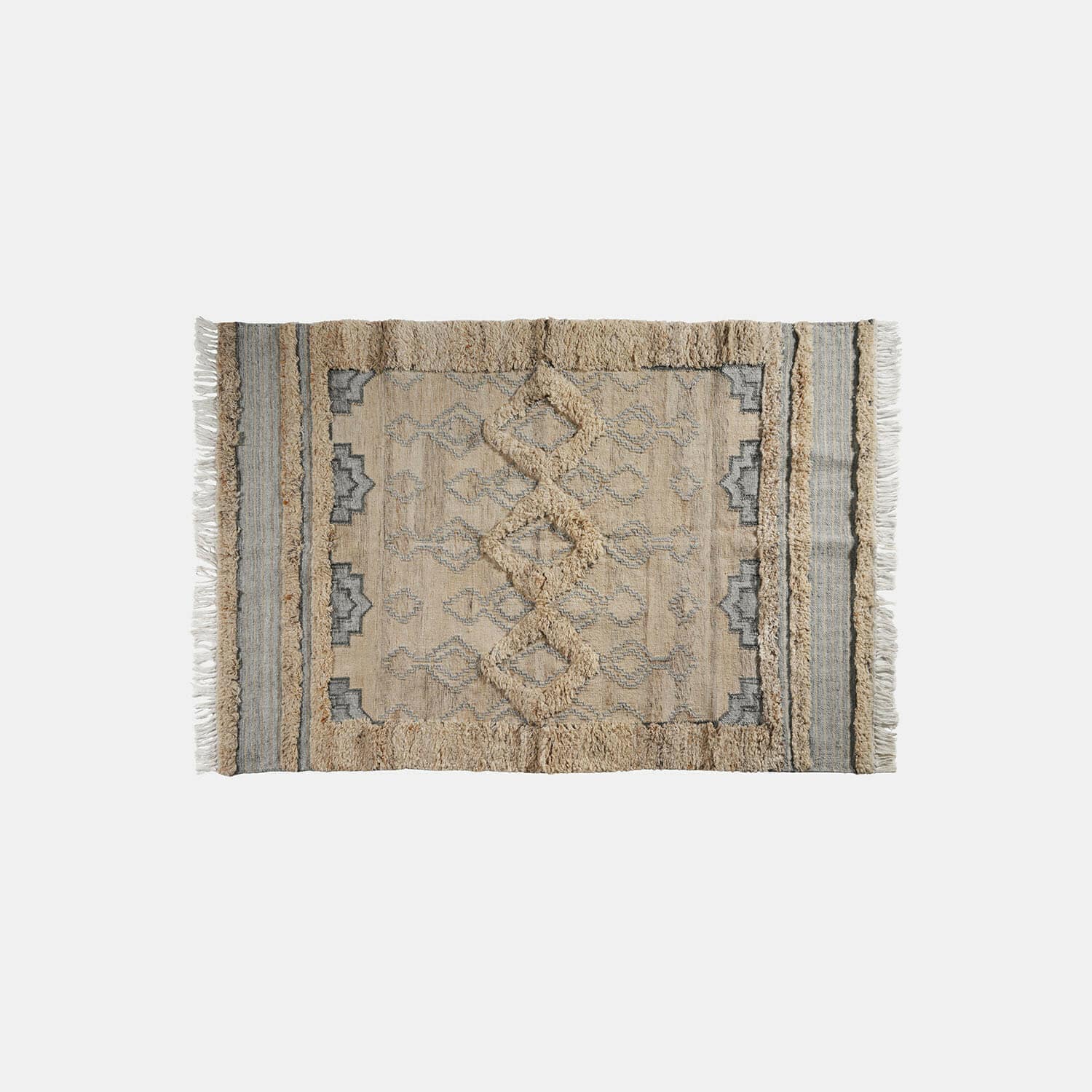 Alfombra de interior y exterior Ciel d'Azur Alfombra beige con diseño geométrico y flecos, material suave, decoración para interiores
