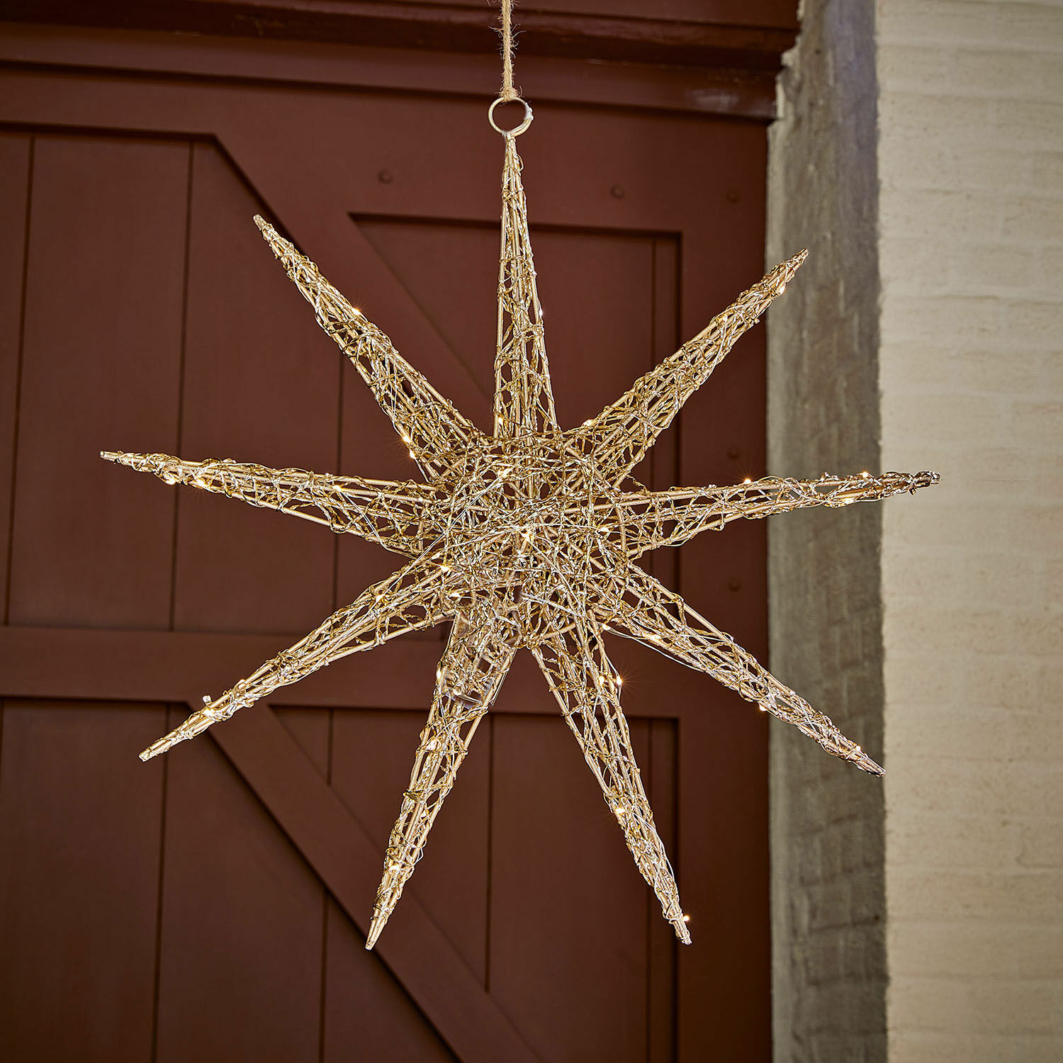 Estrella LED Olérico Estrella decorativa de mimbre natural con luces, adorno colgante para Navidad