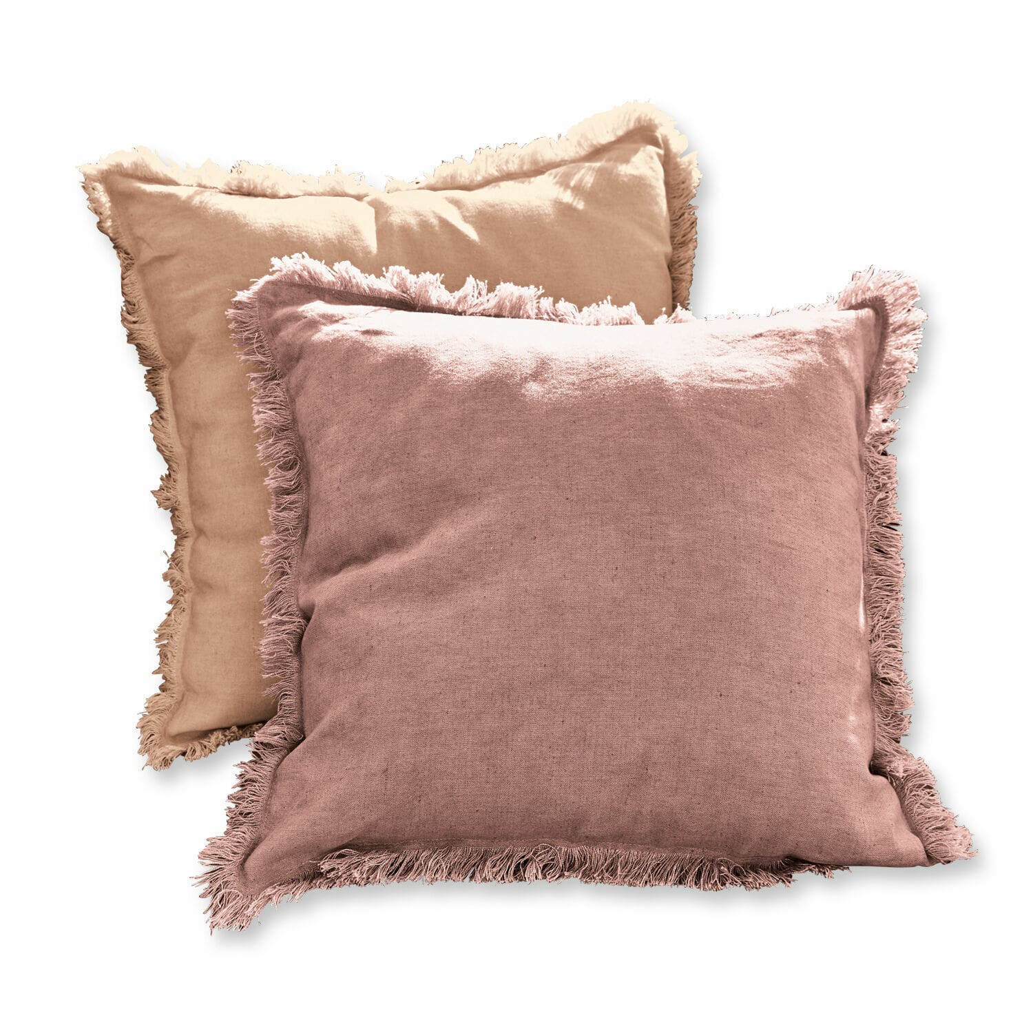 Set de 2 fundas de cojín Quebo Conjunto de dos cojines decorativos de lino con flecos en rosa y beige para sala de estar