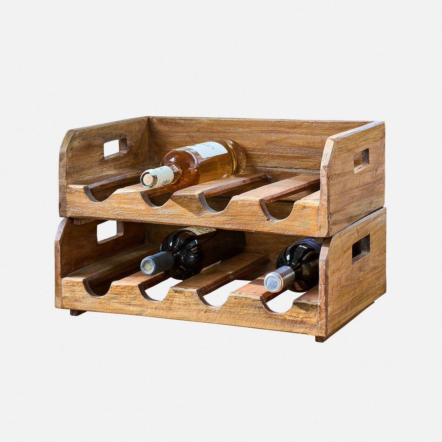 Set de 2 portabotellas Crestwooden Botellero de madera en color natural con capacidad para seis botellas, organizador práctico para cocina