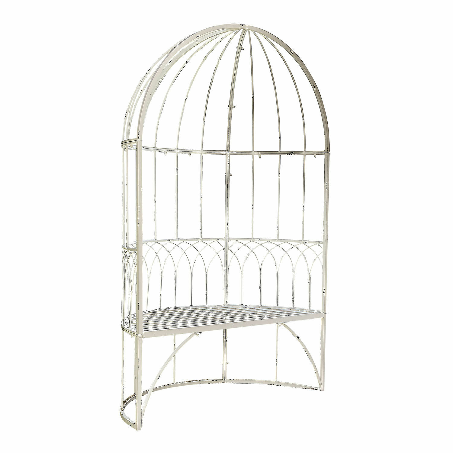 blanco envejecido Banco Rivandelle de metal en blanco antiguo con respaldo arqueado decorativo para jardín