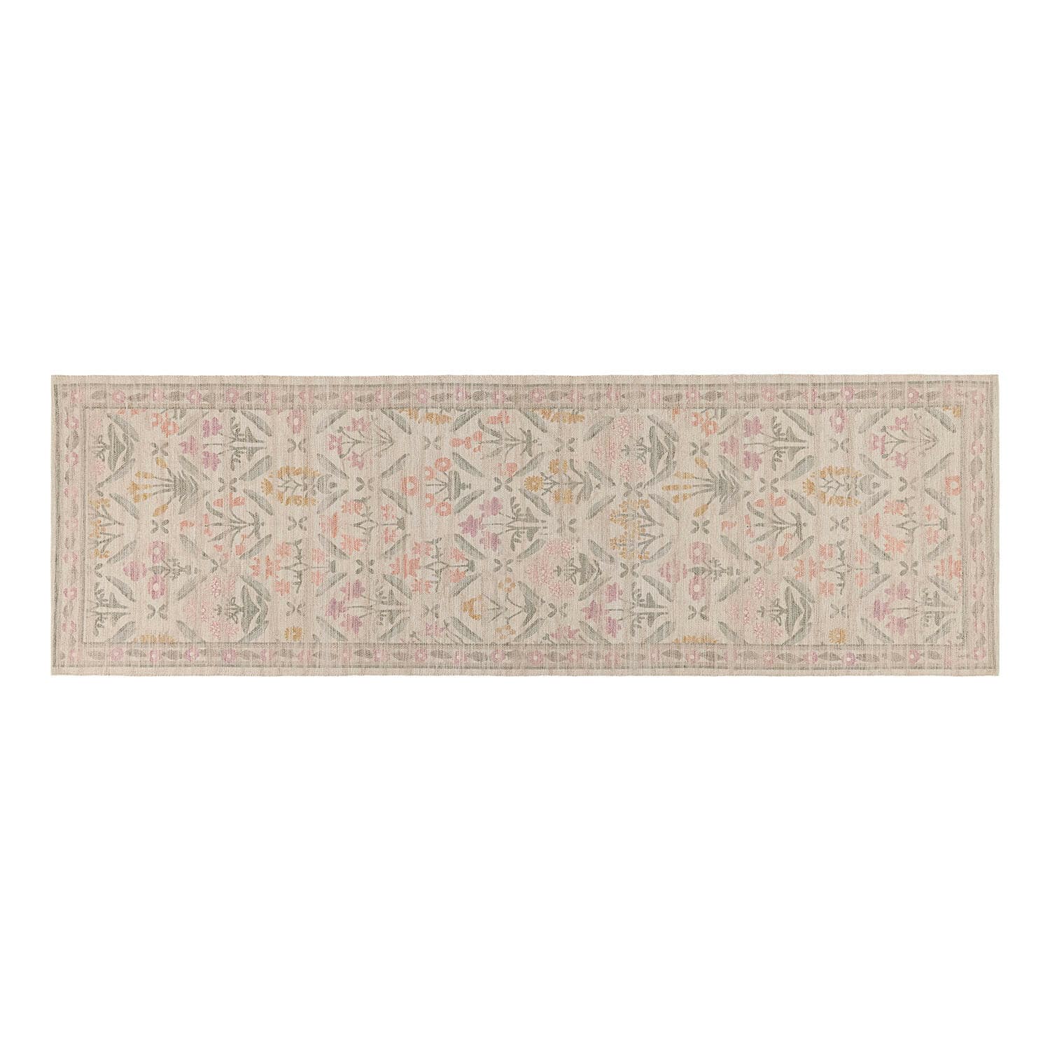 Alfombra Jardin d'Été Alfombra larga con delicado diseño floral en colores pastel sobre fondo beige