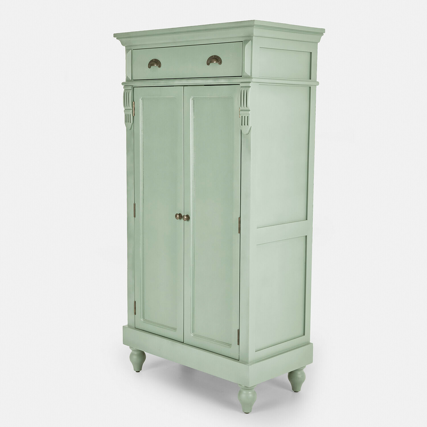 Armario Starino Armario de madera verde menta con cajón y puertas dobles, mueble clásico de almacenamiento