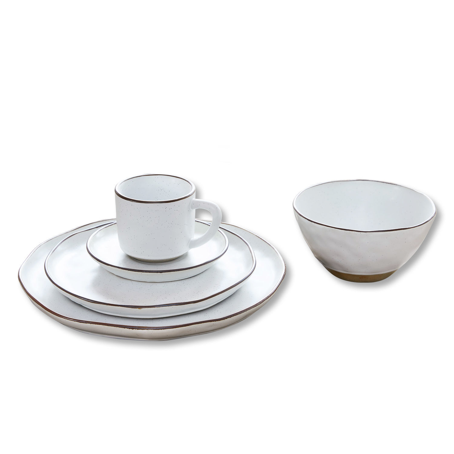 blanco mate Juego de vajilla Biarritz blanco mate de 30 piezas en cerámica con borde marrón para mesa