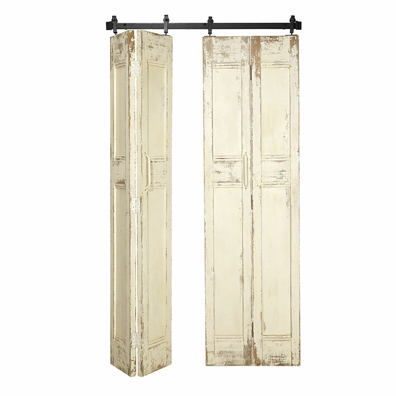 Puerta corredera plegable Auberisse Puertas correderas de madera crema con acabado envejecido para interiores vintage